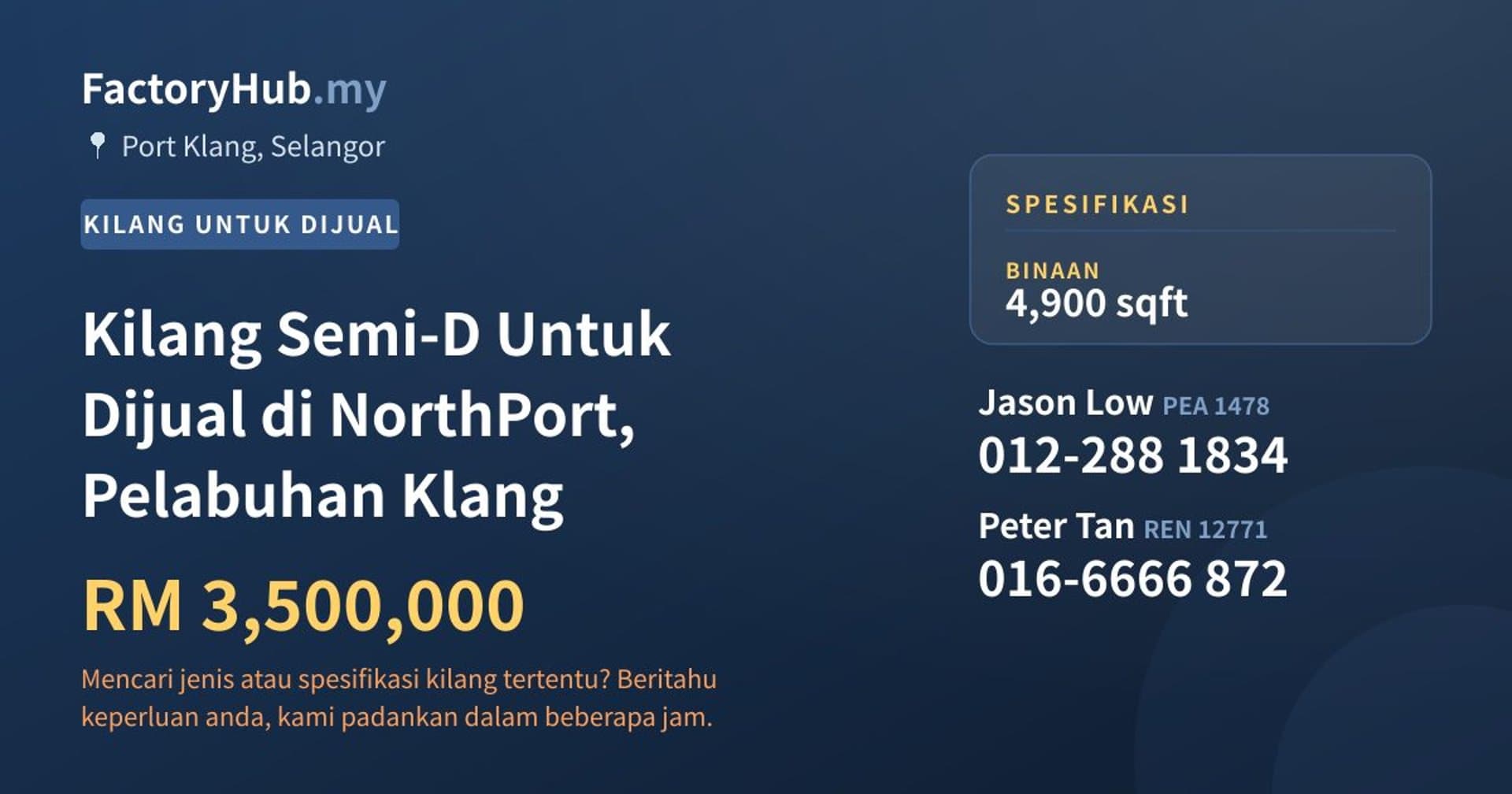 Kilang Semi-D Untuk Dijual di NorthPort, Pelabuhan Klang · Imej hartanah 1/2