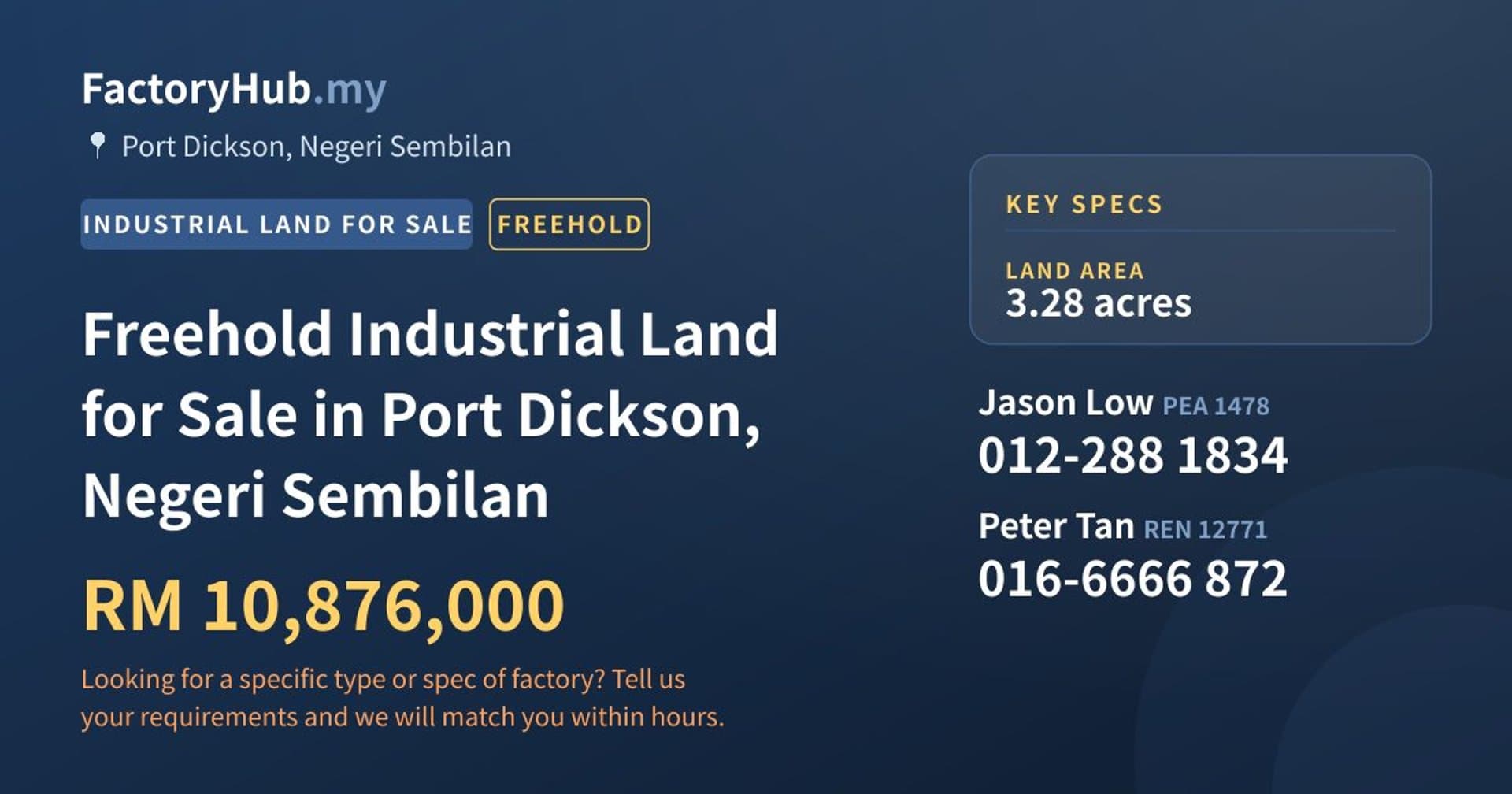 Freehold Industrial Land for Sale in Port Dickson, Negeri Sembilan - Property image 1 of 2
