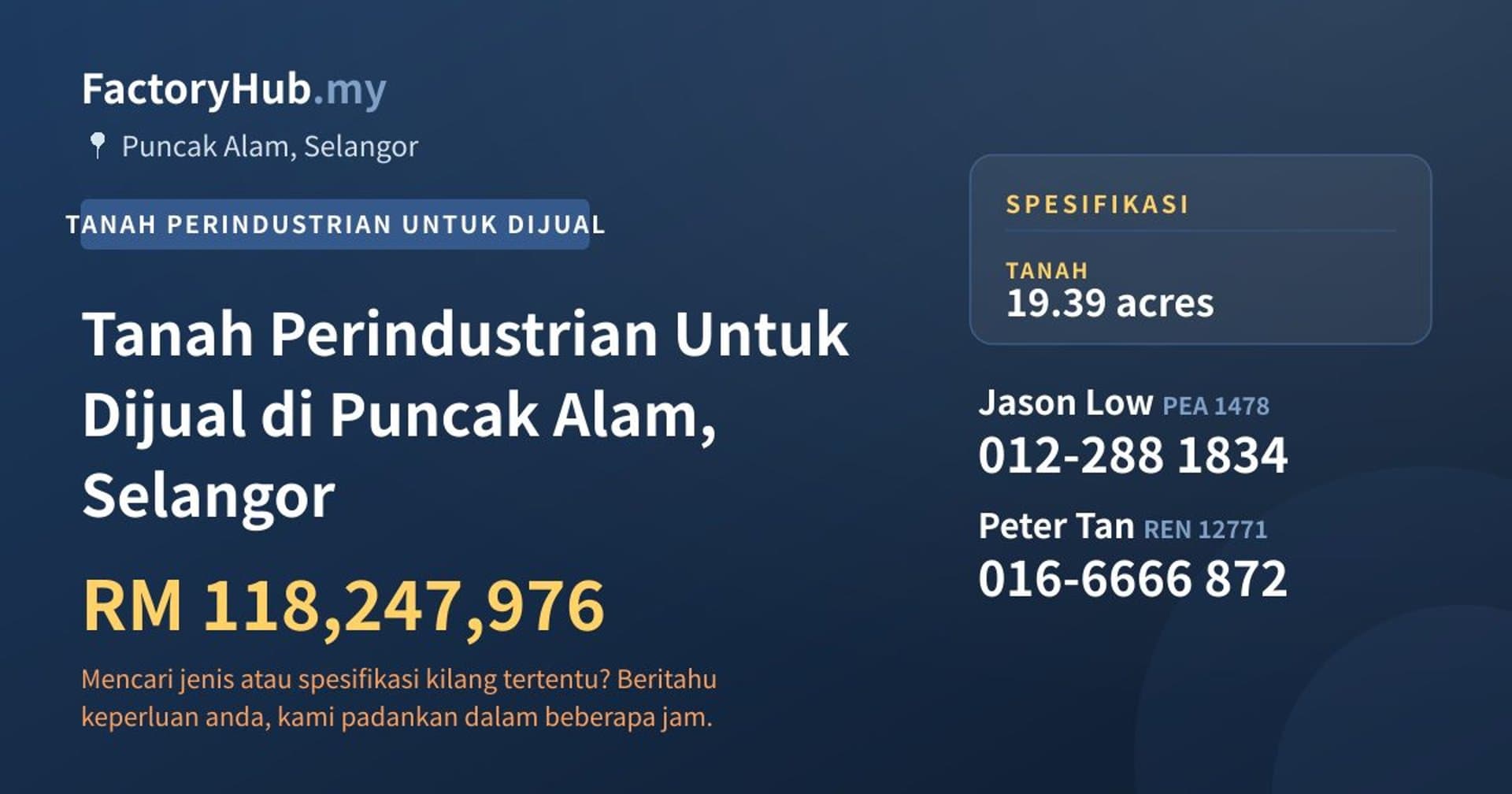 Tanah Perindustrian Untuk Dijual di Puncak Alam, Selangor · Imej hartanah 1/2