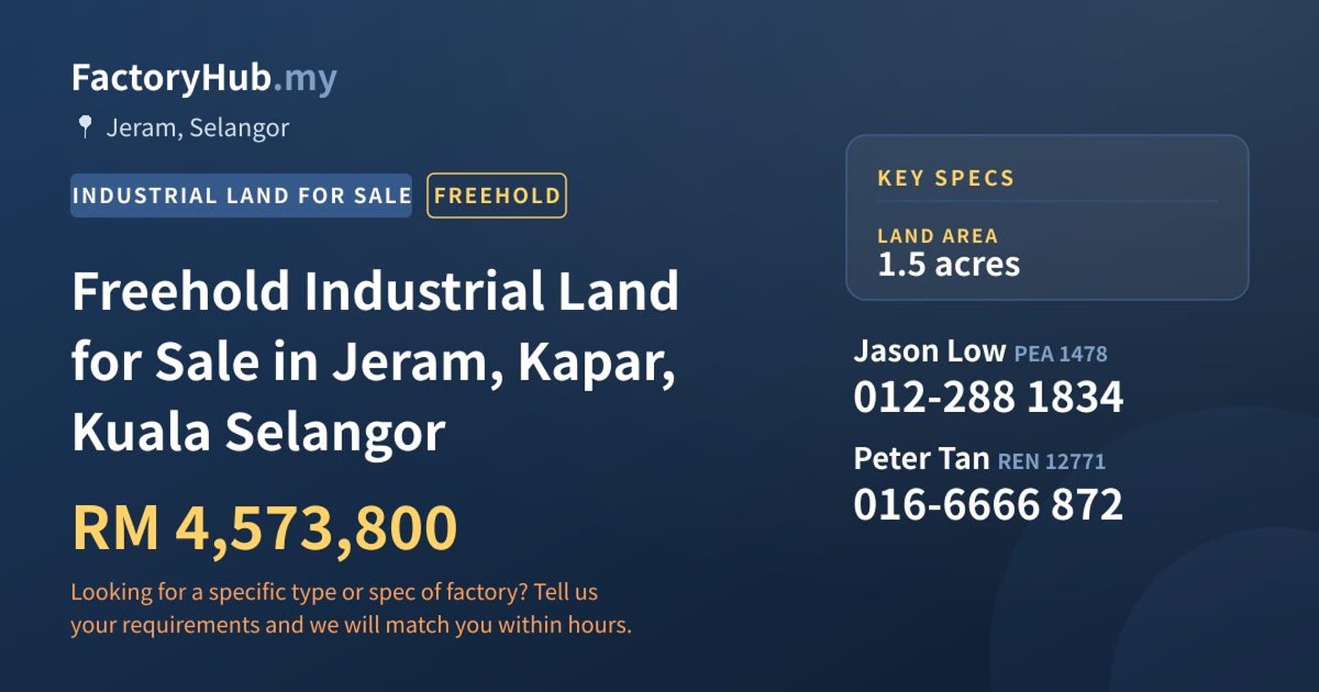 Freehold Industrial Land for Sale in Jeram, Kapar, Kuala Selangor - Property image 1 of 2