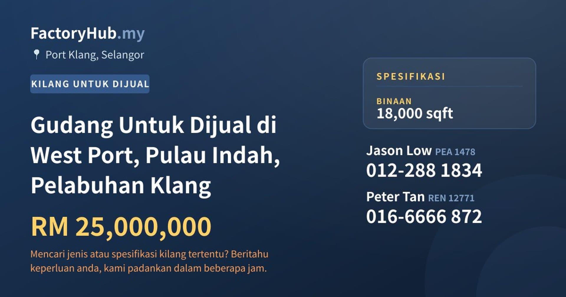 Gudang Untuk Dijual di West Port, Pulau Indah, Pelabuhan Klang · Imej hartanah 1/2