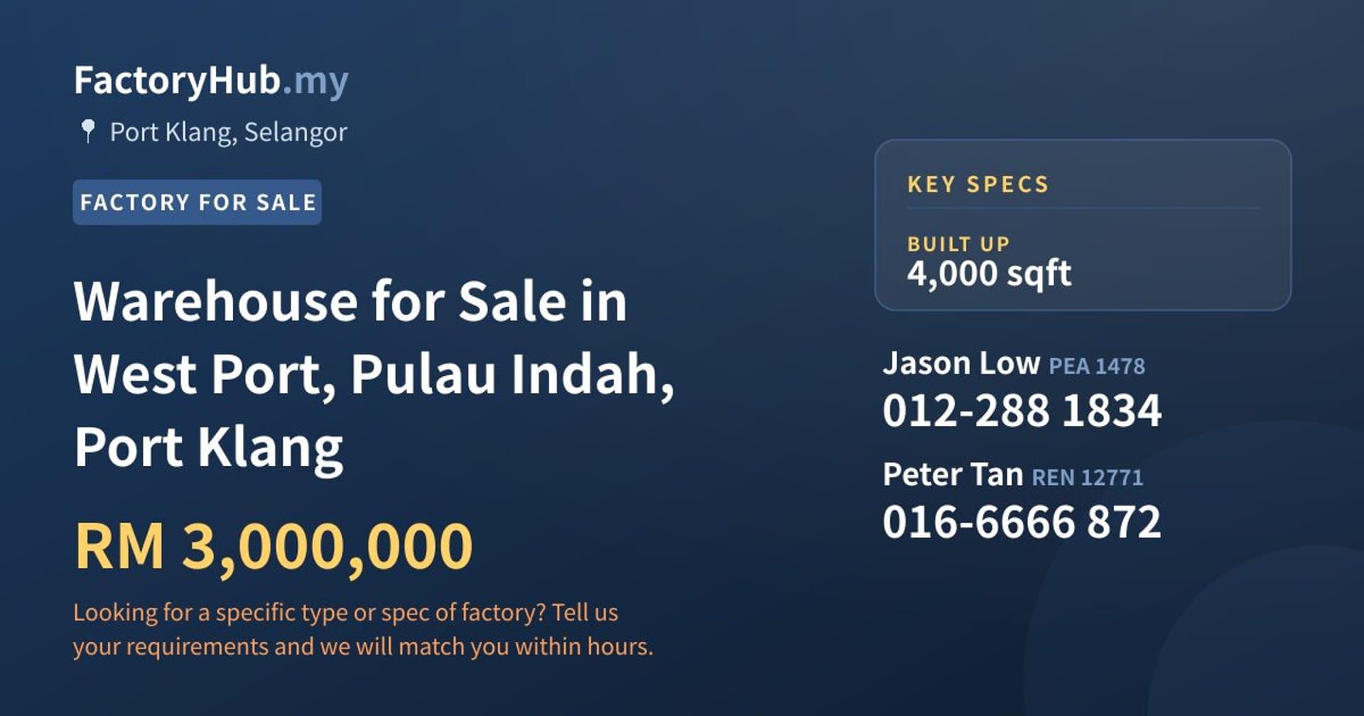 Warehouse for Sale in West Port, Pulau Indah, Port Klang - Property image 1 of 2