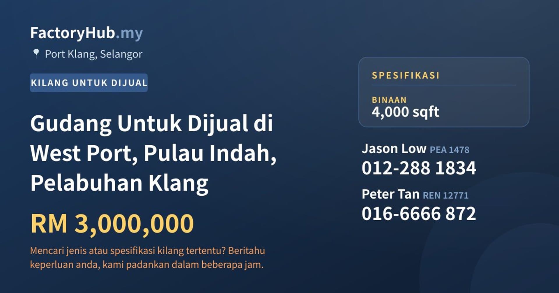 Gudang Untuk Dijual di West Port, Pulau Indah, Pelabuhan Klang · Imej hartanah 1/2