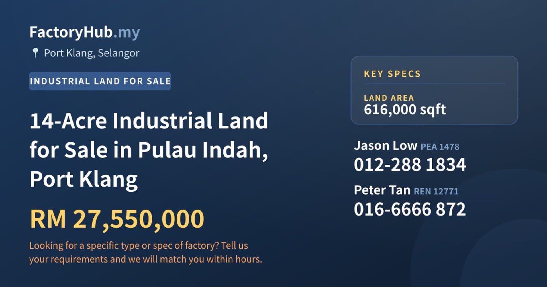 14-Acre Industrial Land for Sale in Pulau Indah, Port Klang - Property image 1 of 2