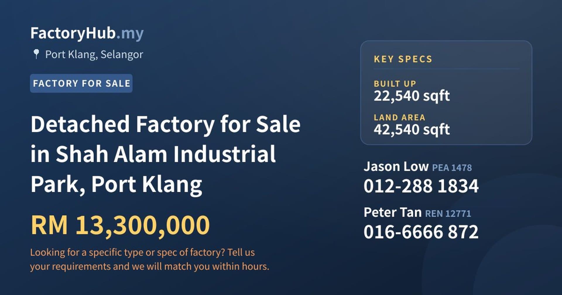 Detached Factory for Sale in Shah Alam Industrial Park, Port Klang - Property image 1 of 2