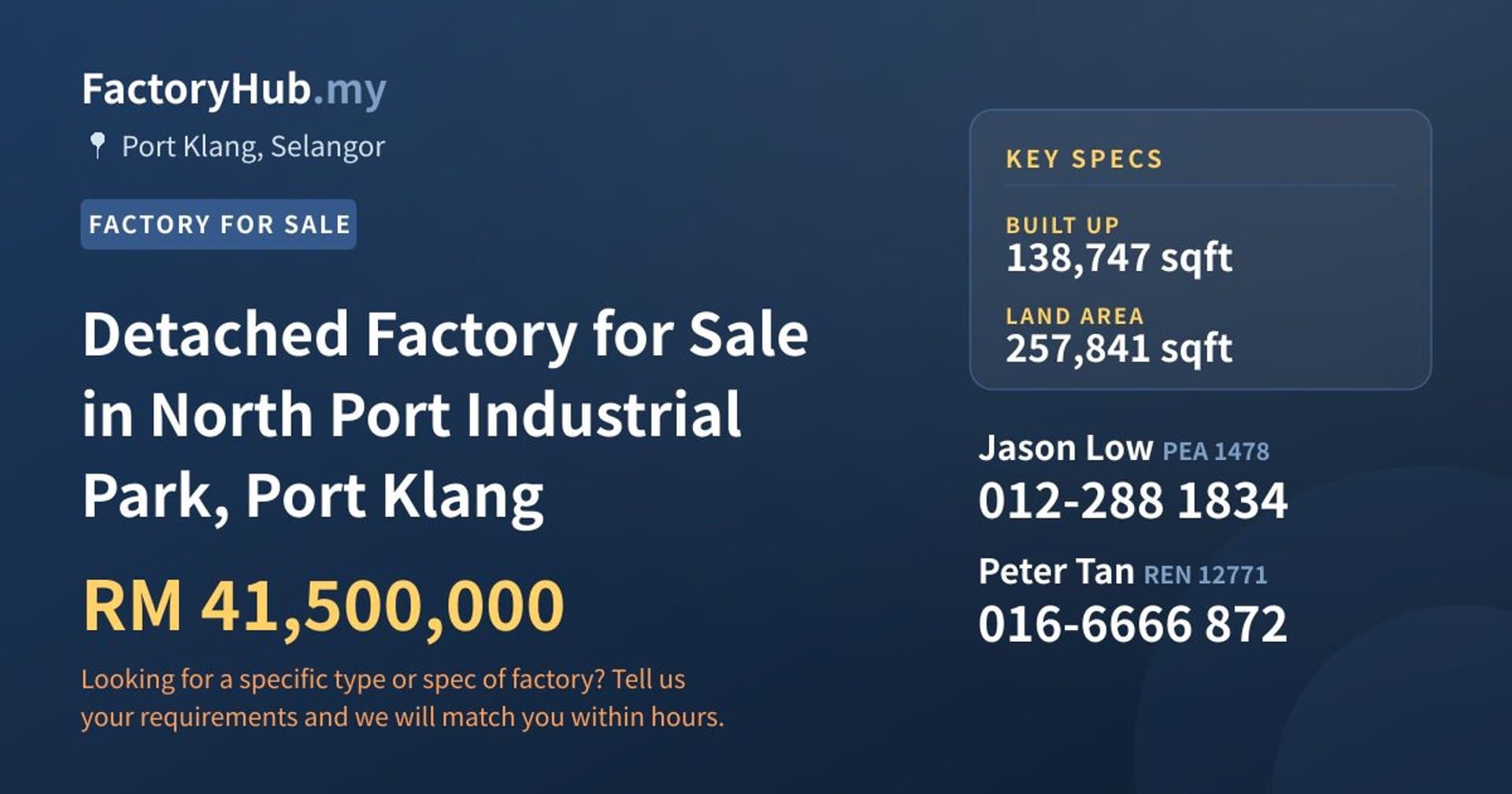 Detached Factory for Sale in North Port Industrial Park, Port Klang - Property image 1 of 2