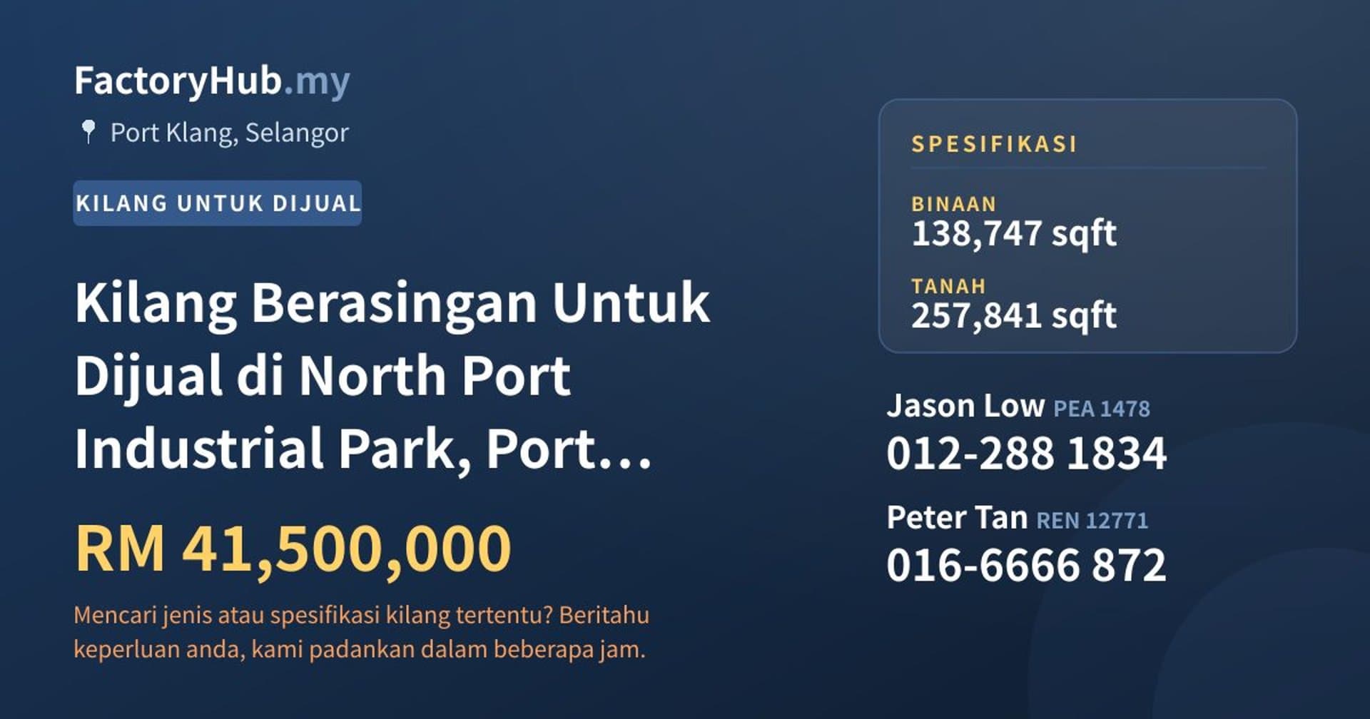 Kilang Berasingan Untuk Dijual di North Port Industrial Park, Port Klang · Imej hartanah 1/2