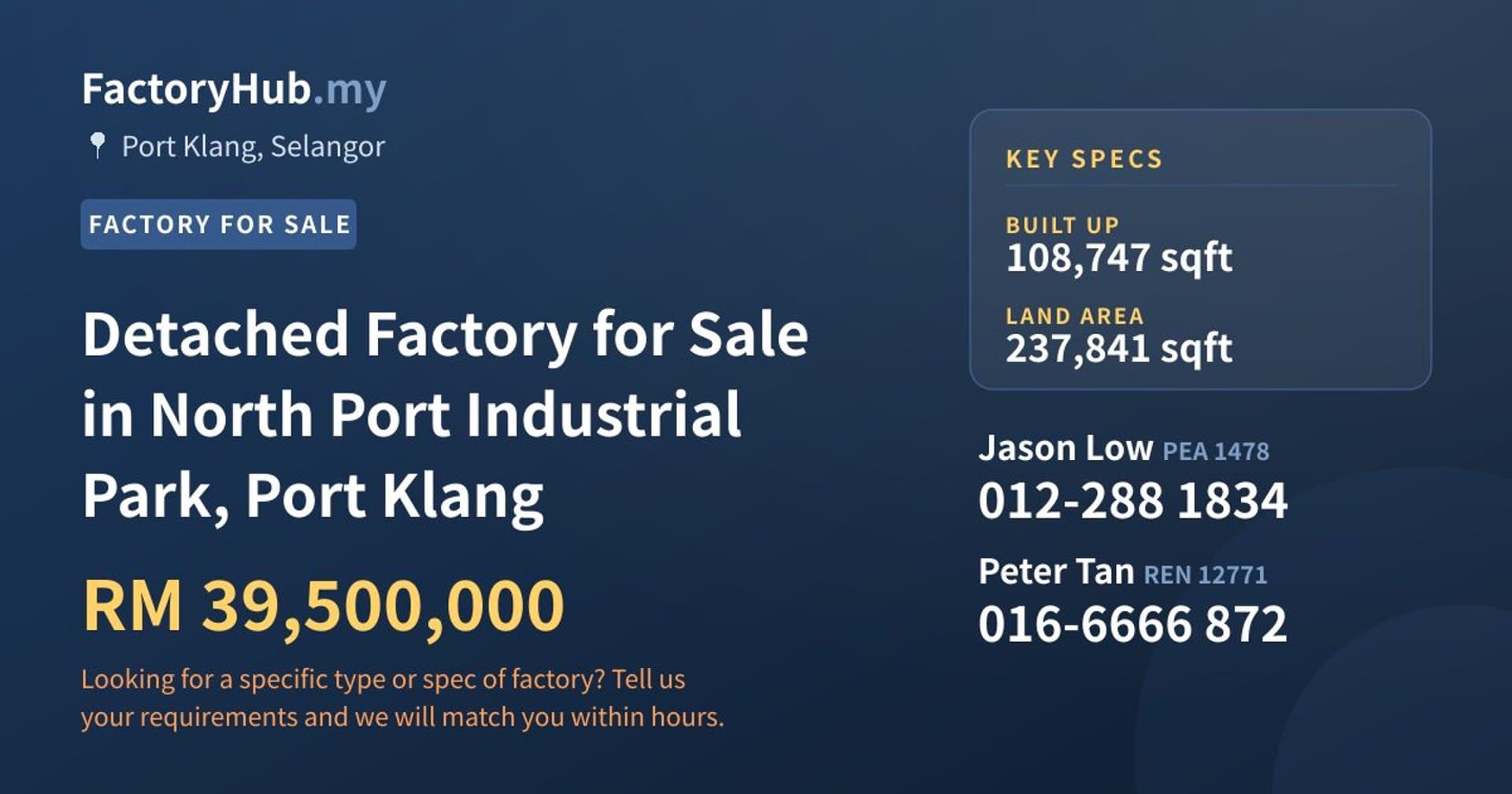 Detached Factory for Sale in North Port Industrial Park, Port Klang - Property image 1 of 2