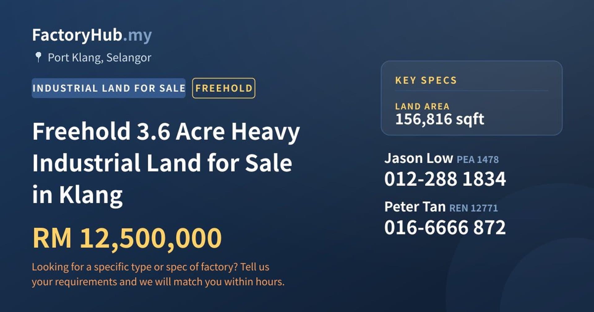 Freehold 3.6 Acre Heavy Industrial Land for Sale in Klang - Property image 1 of 2