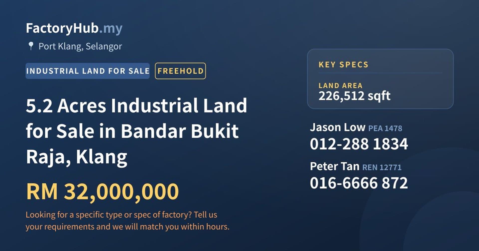 5.2 Acres Industrial Land for Sale in Bandar Bukit Raja, Klang - Property image 1 of 2