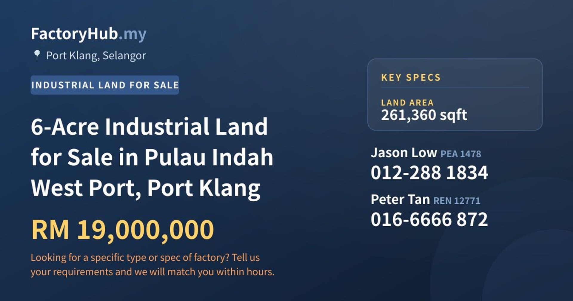 6-Acre Industrial Land for Sale in Pulau Indah West Port, Port Klang - Property image 1 of 2