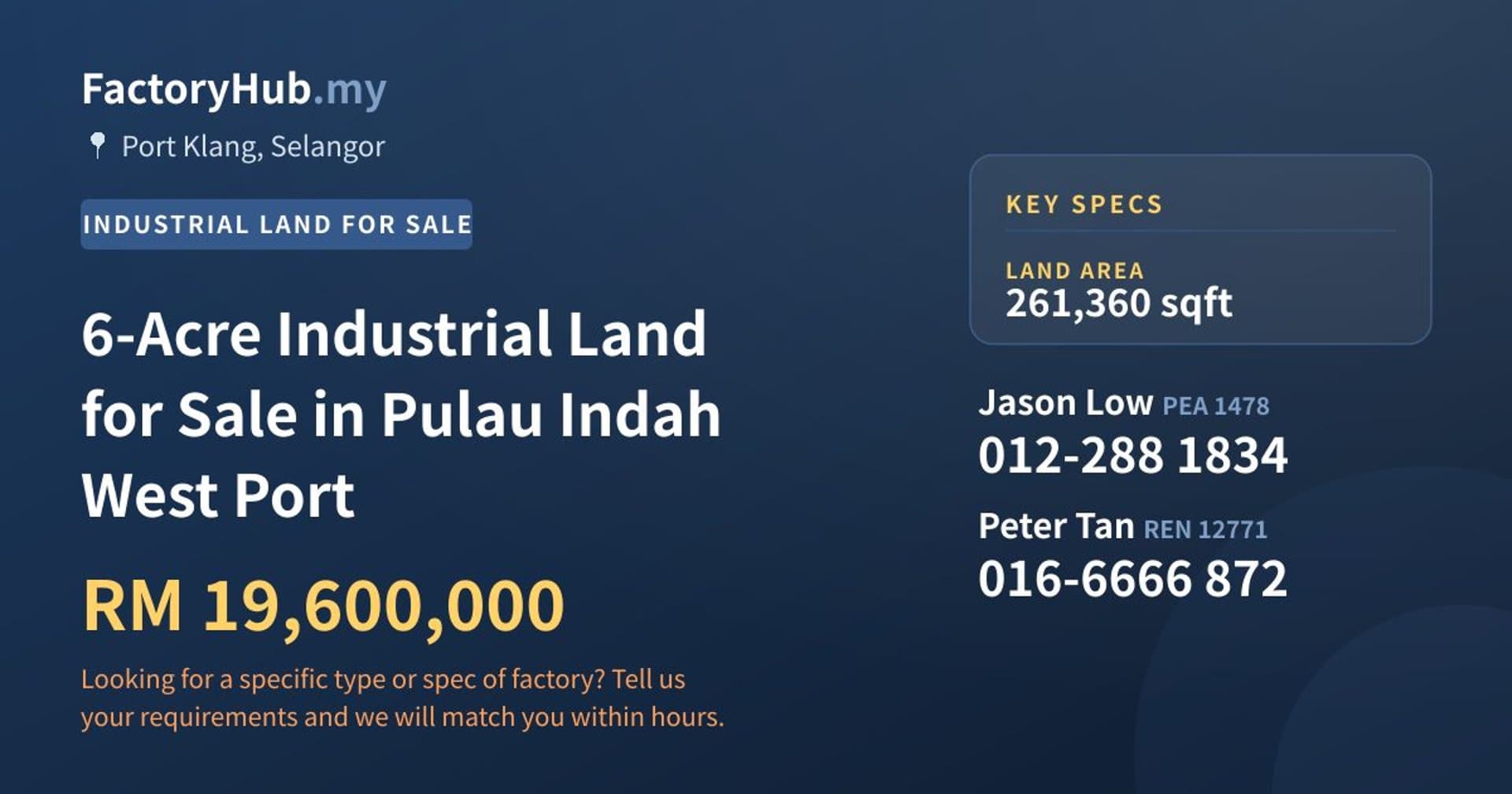 6-Acre Industrial Land for Sale in Pulau Indah West Port - Property image 1 of 2