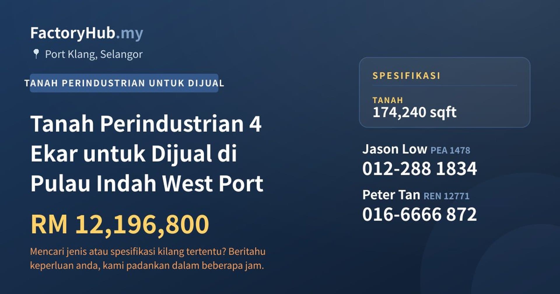 Tanah Perindustrian 4 Ekar untuk Dijual di Pulau Indah West Port · Imej hartanah 1/2