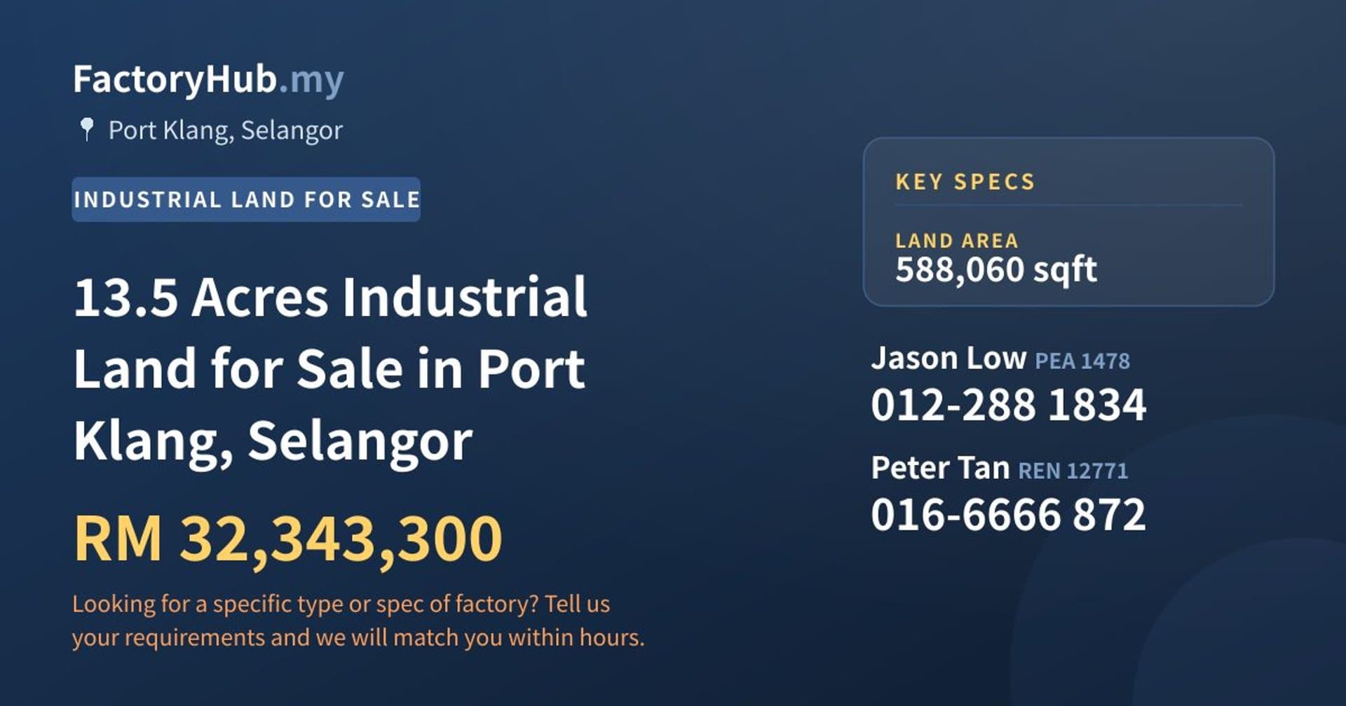 13.5 Acres Industrial Land for Sale in Port Klang, Selangor - Property image 1 of 2