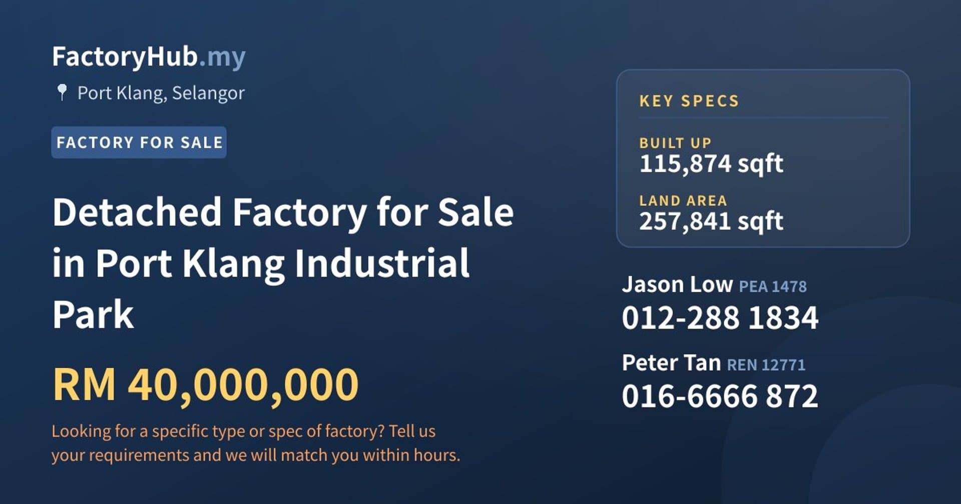 Detached Factory for Sale in Port Klang Industrial Park - Property image 1 of 2