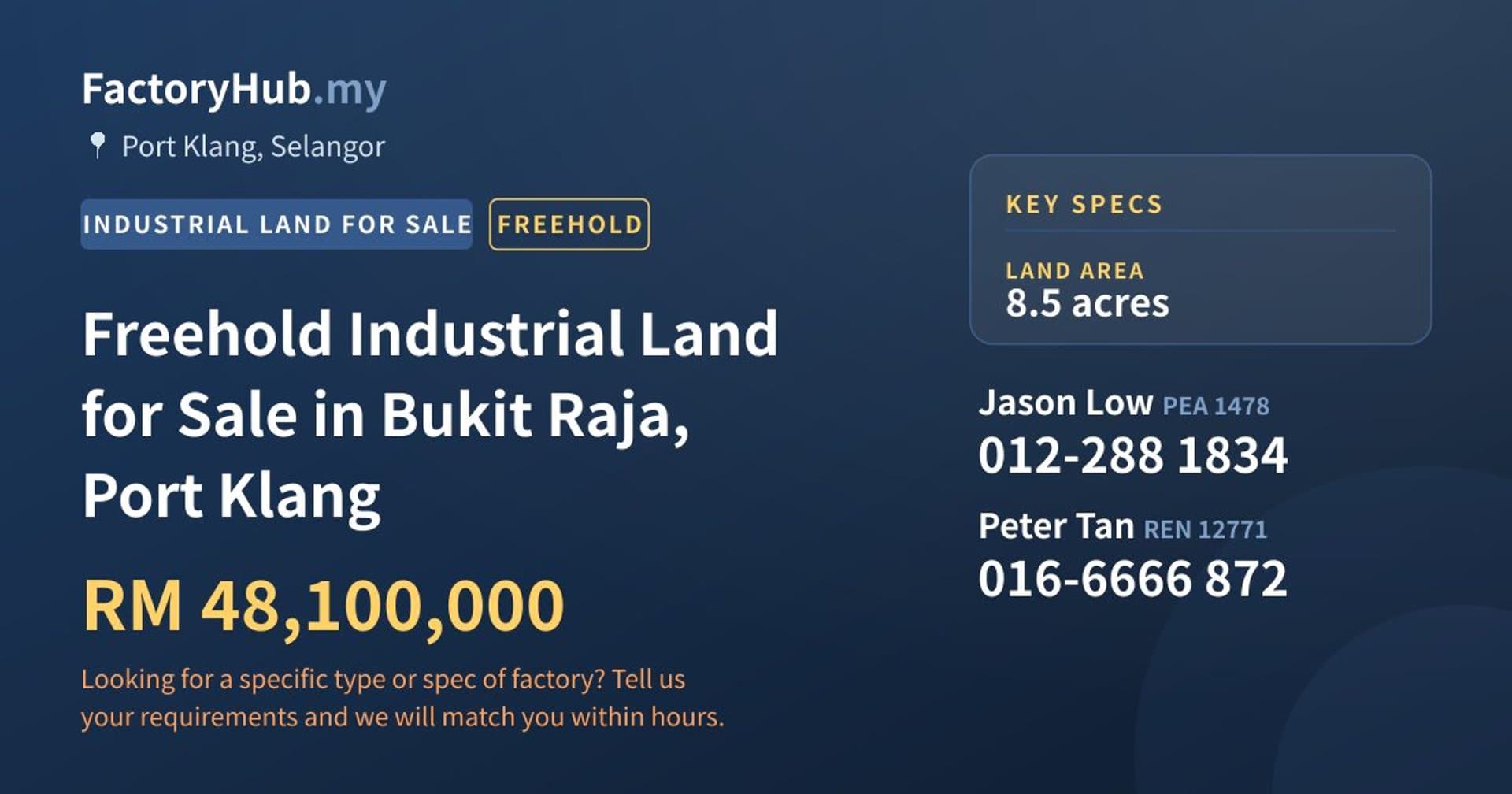 Freehold Industrial Land for Sale in Bukit Raja, Port Klang - Property image 1 of 2