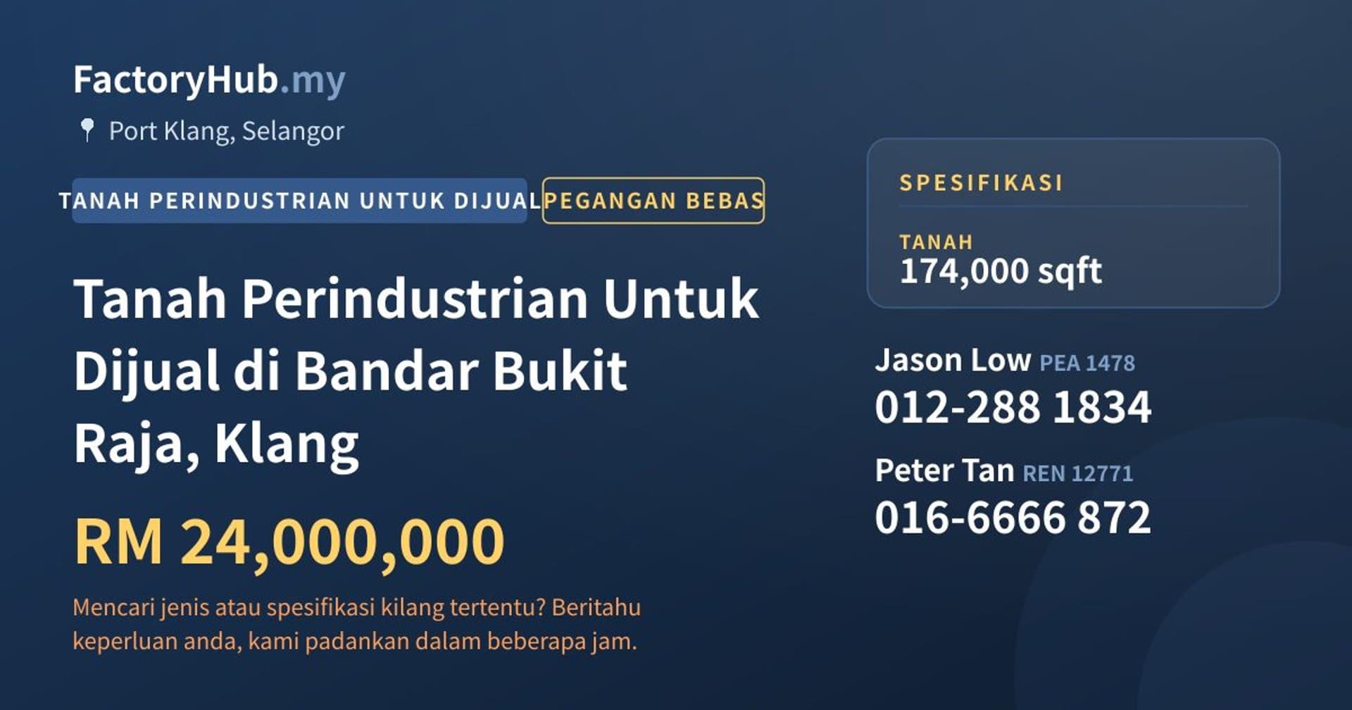 Tanah Perindustrian Untuk Dijual di Bandar Bukit Raja, Klang · Imej hartanah 1/2