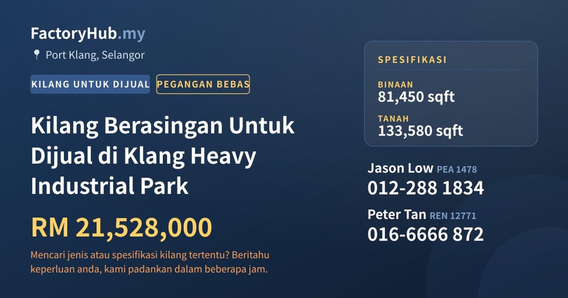 Kilang Berasingan Untuk Dijual di Klang Heavy Industrial Park · Imej hartanah 1/2