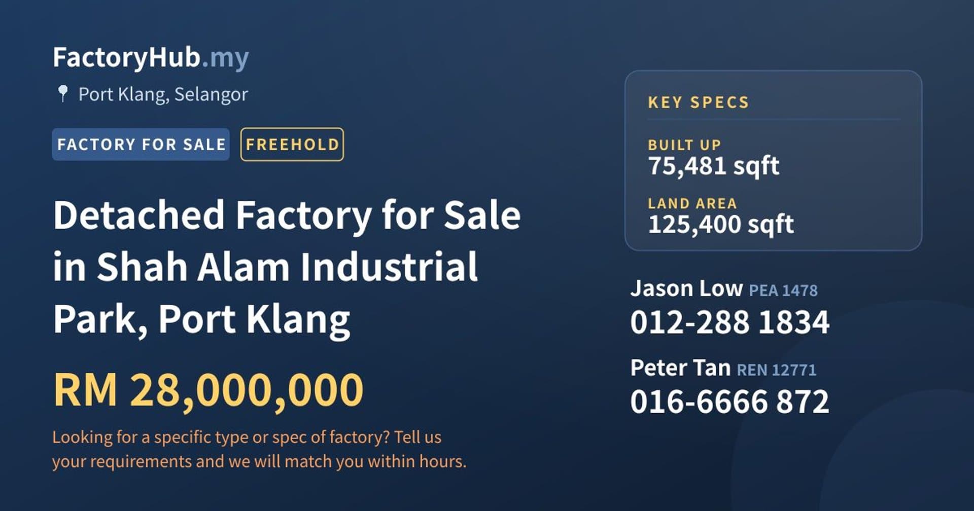 Detached Factory for Sale in Shah Alam Industrial Park, Port Klang - Property image 1 of 2
