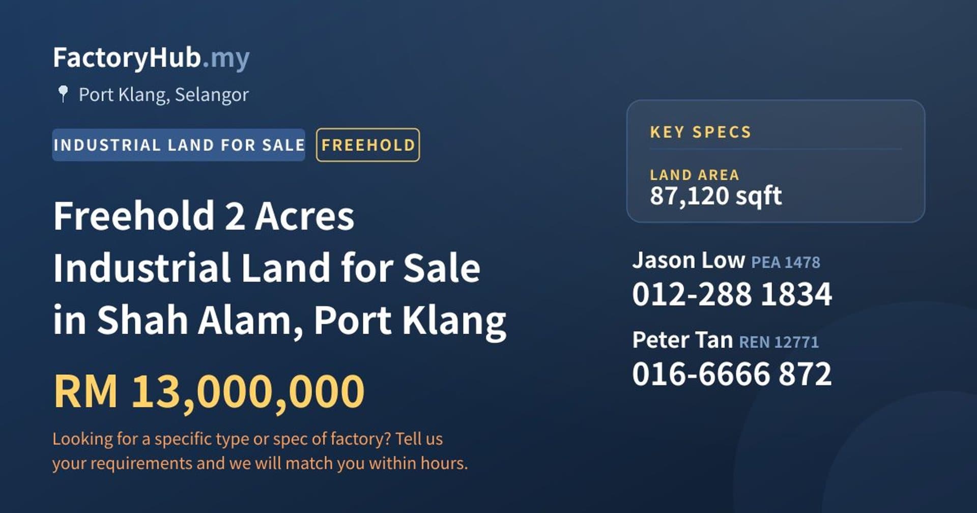 Freehold 2 Acres Industrial Land for Sale in Shah Alam, Port Klang - Property image 1 of 2