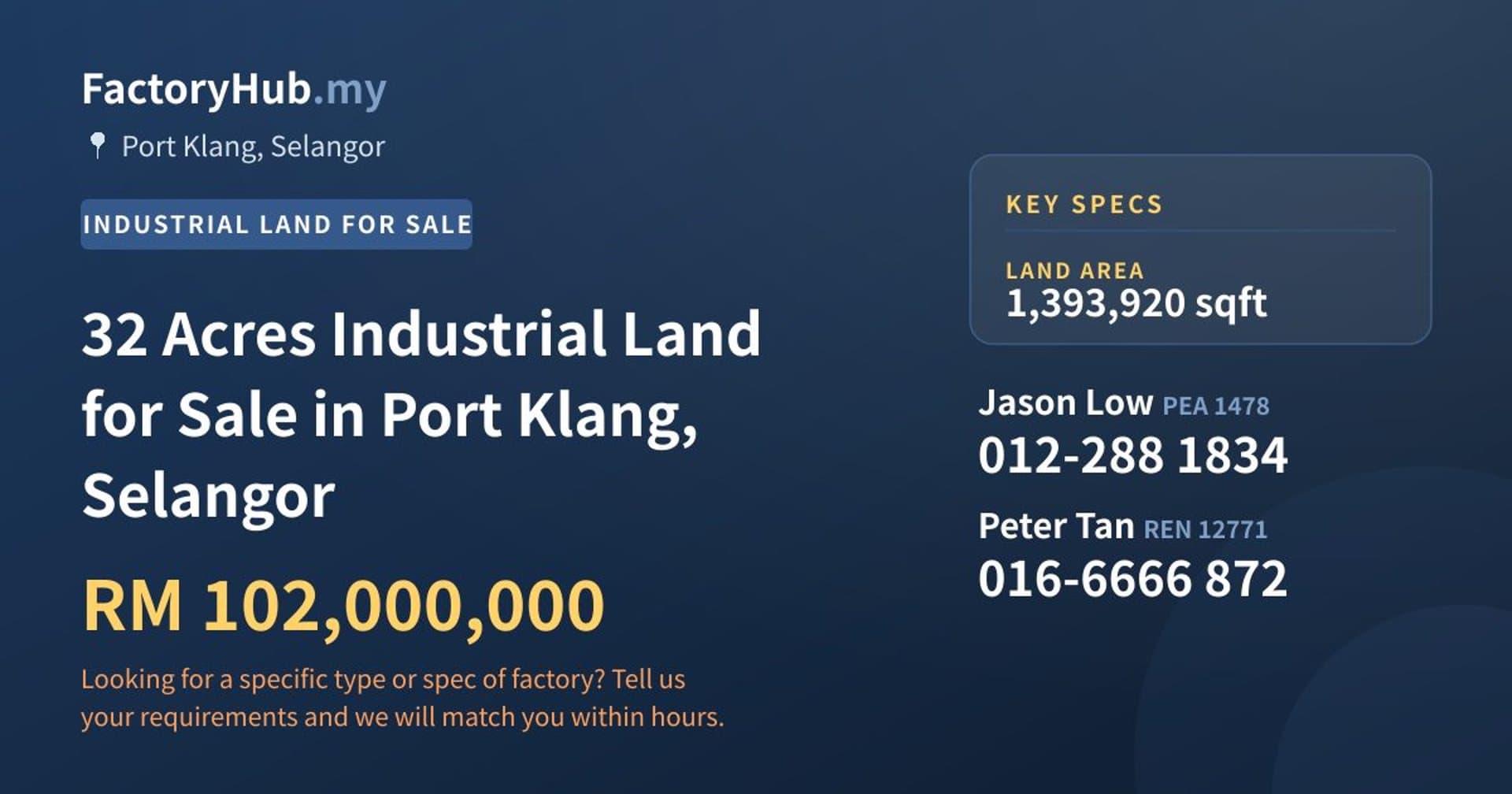 32 Acres Industrial Land for Sale in Port Klang, Selangor - Property image 1 of 2