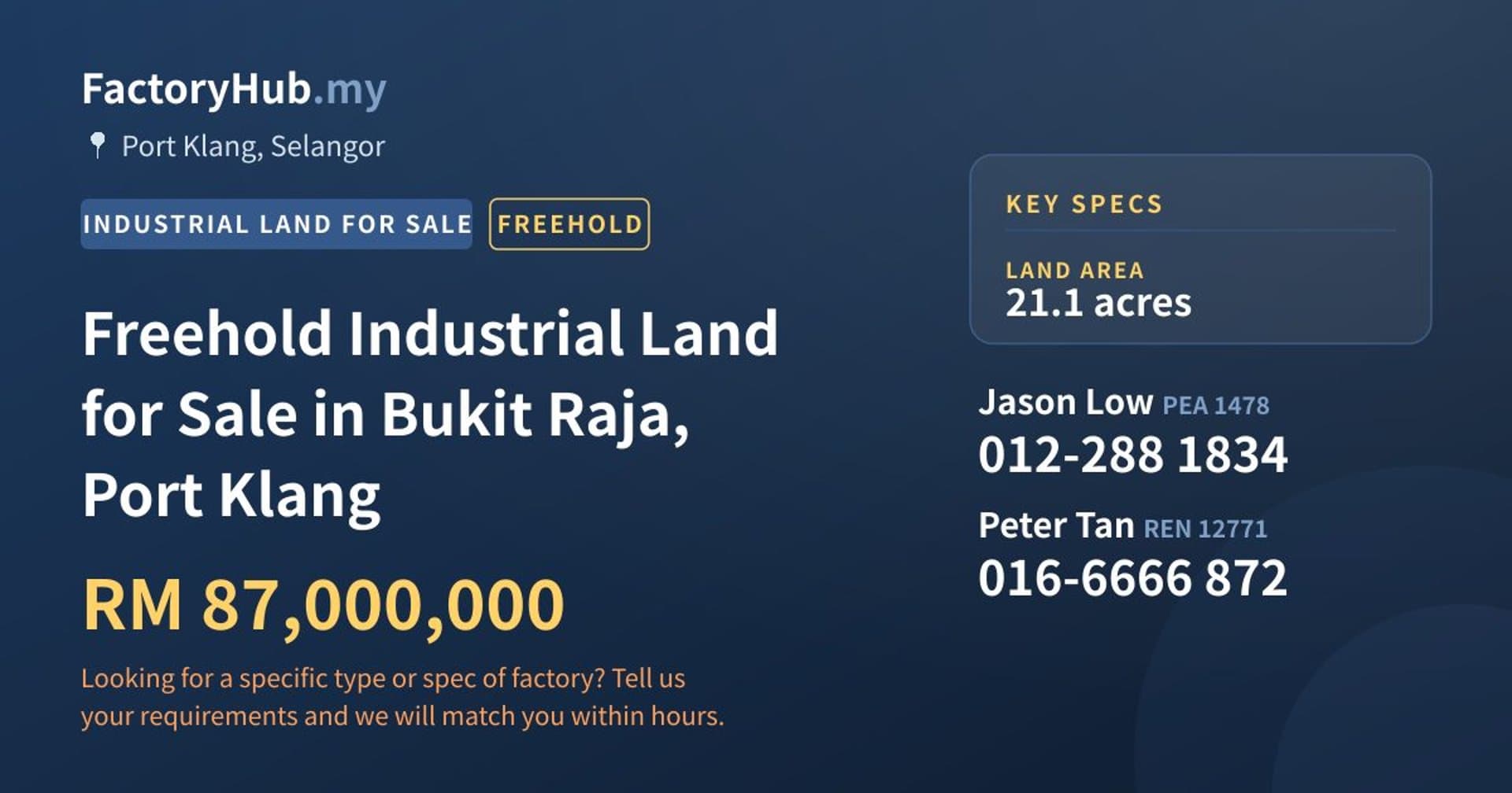 Freehold Industrial Land for Sale in Bukit Raja, Port Klang - Property image 1 of 2