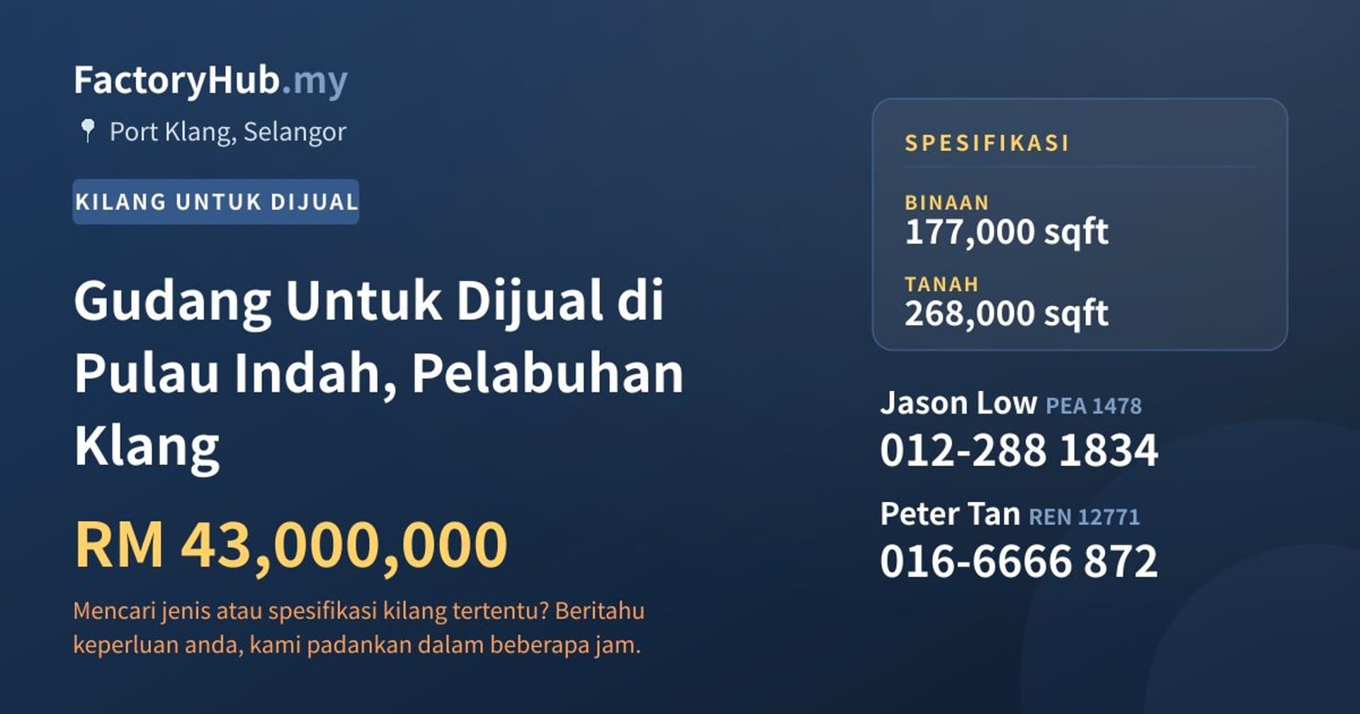 Gudang Untuk Dijual di Pulau Indah, Pelabuhan Klang · Imej hartanah 1/2