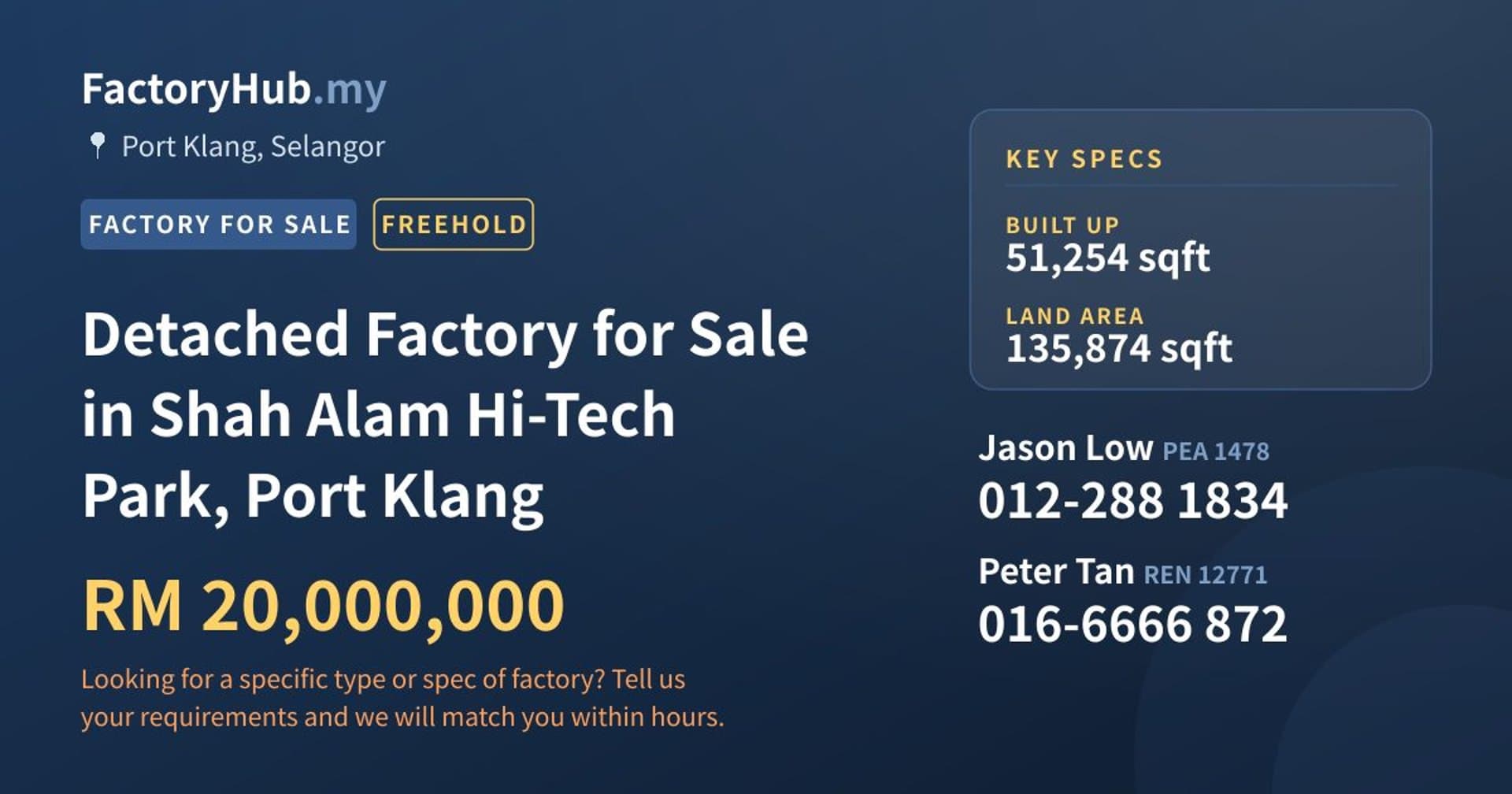 Detached Factory for Sale in Shah Alam Hi-Tech Park, Port Klang - Property image 1 of 2