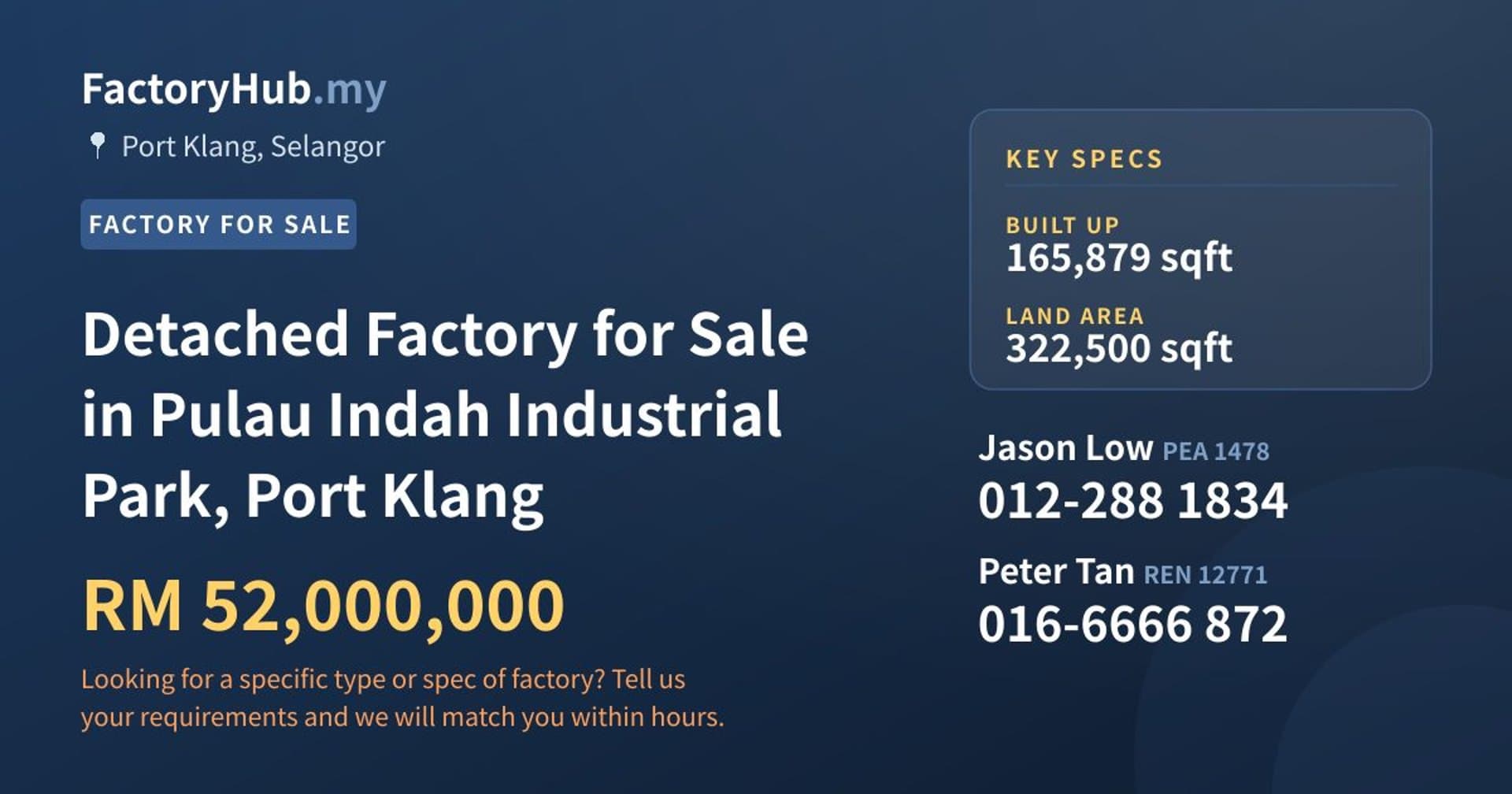 Detached Factory for Sale in Pulau Indah Industrial Park, Port Klang - Property image 1 of 2