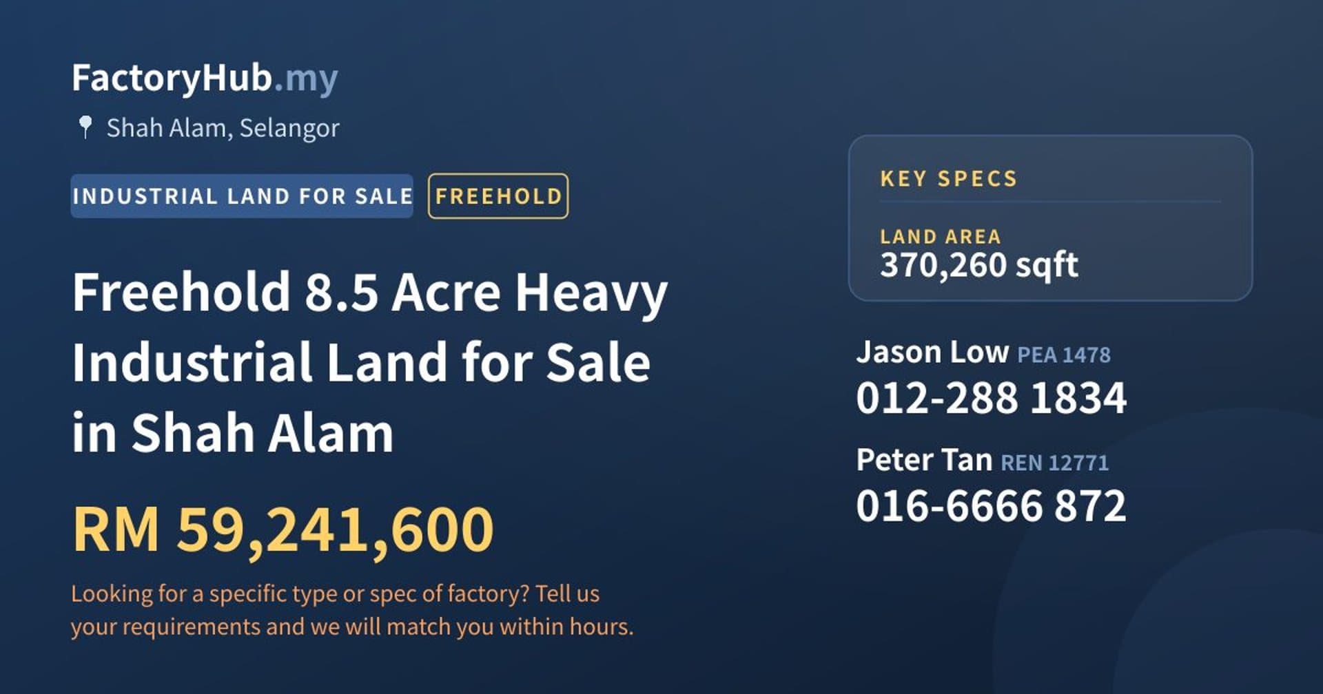 Freehold 8.5 Acre Heavy Industrial Land for Sale in Shah Alam - Property image 1 of 2