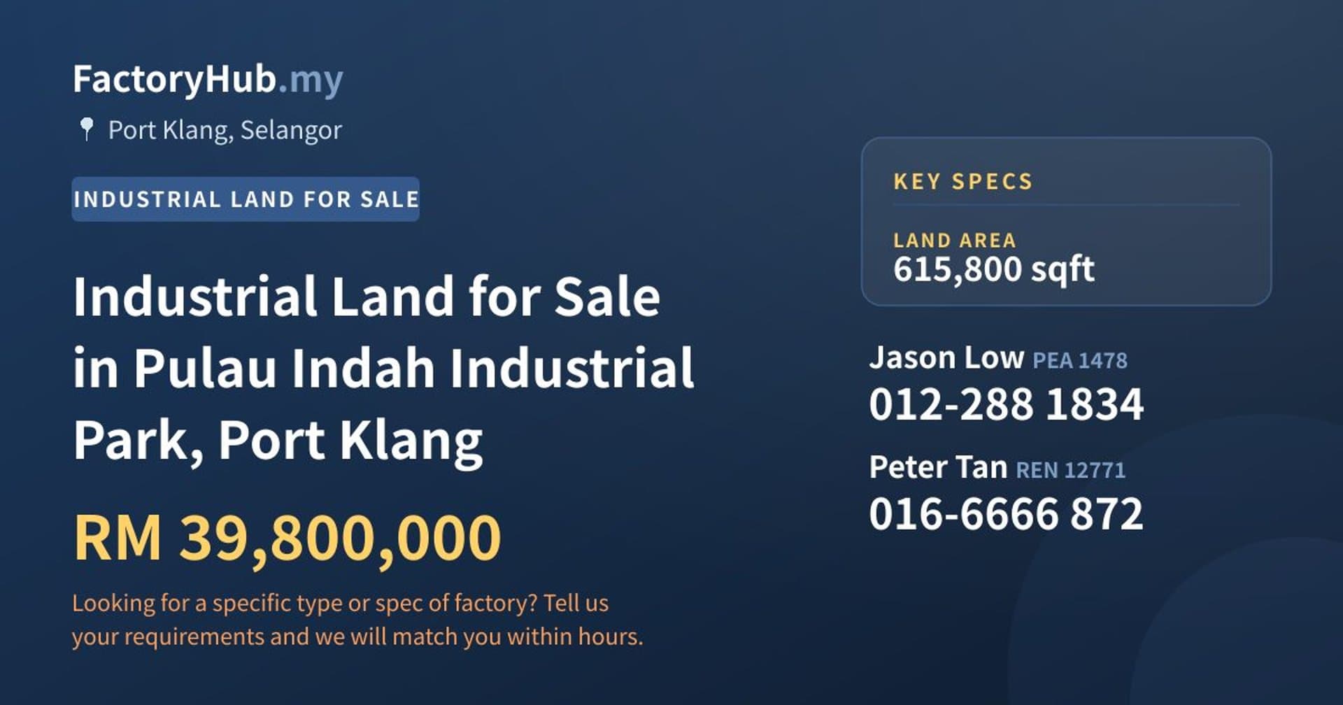 Industrial Land for Sale in Pulau Indah Industrial Park, Port Klang - Property image 1 of 2