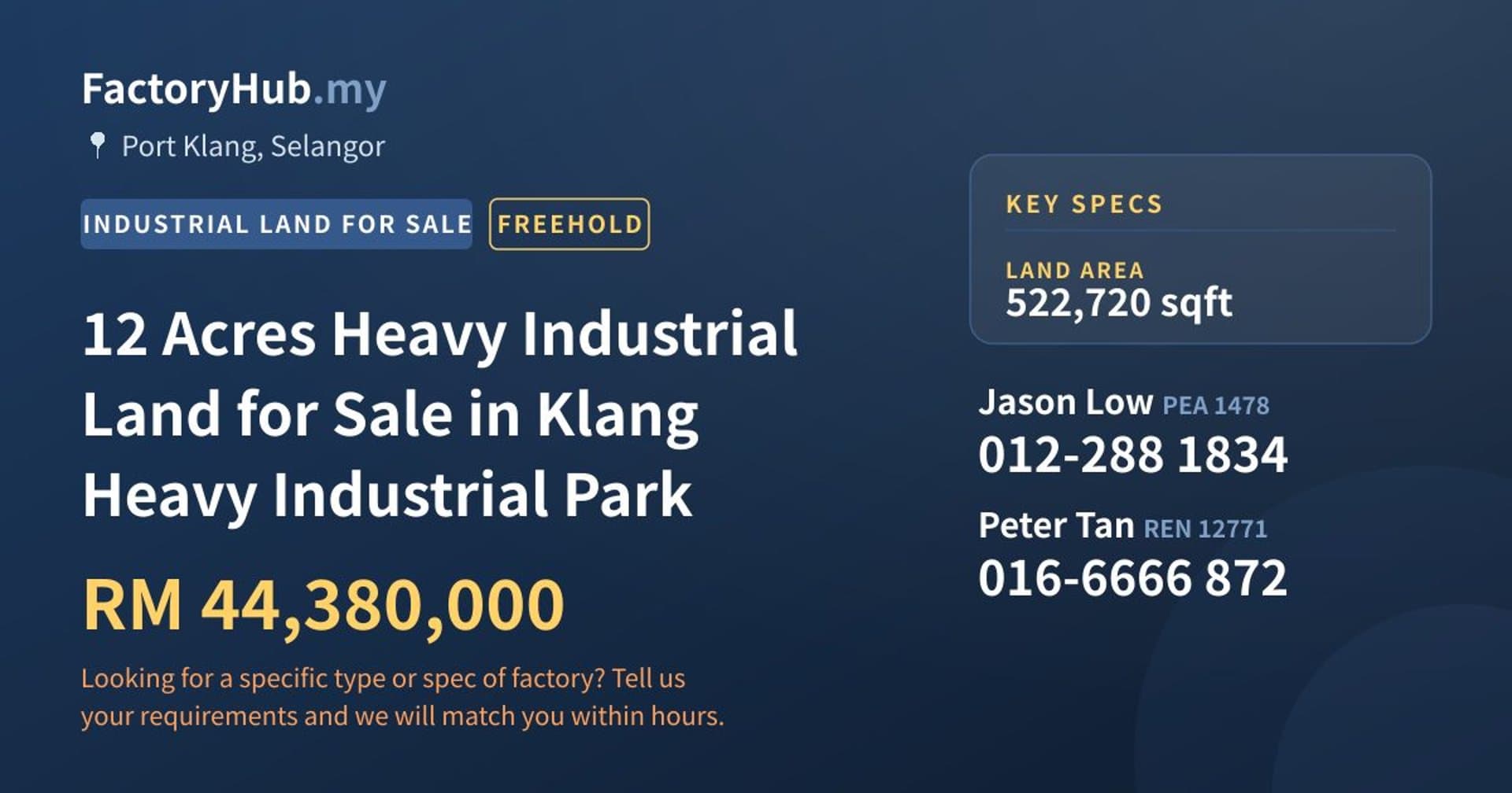 12 Acres Heavy Industrial Land for Sale in Klang Heavy Industrial Park - Property image 1 of 2