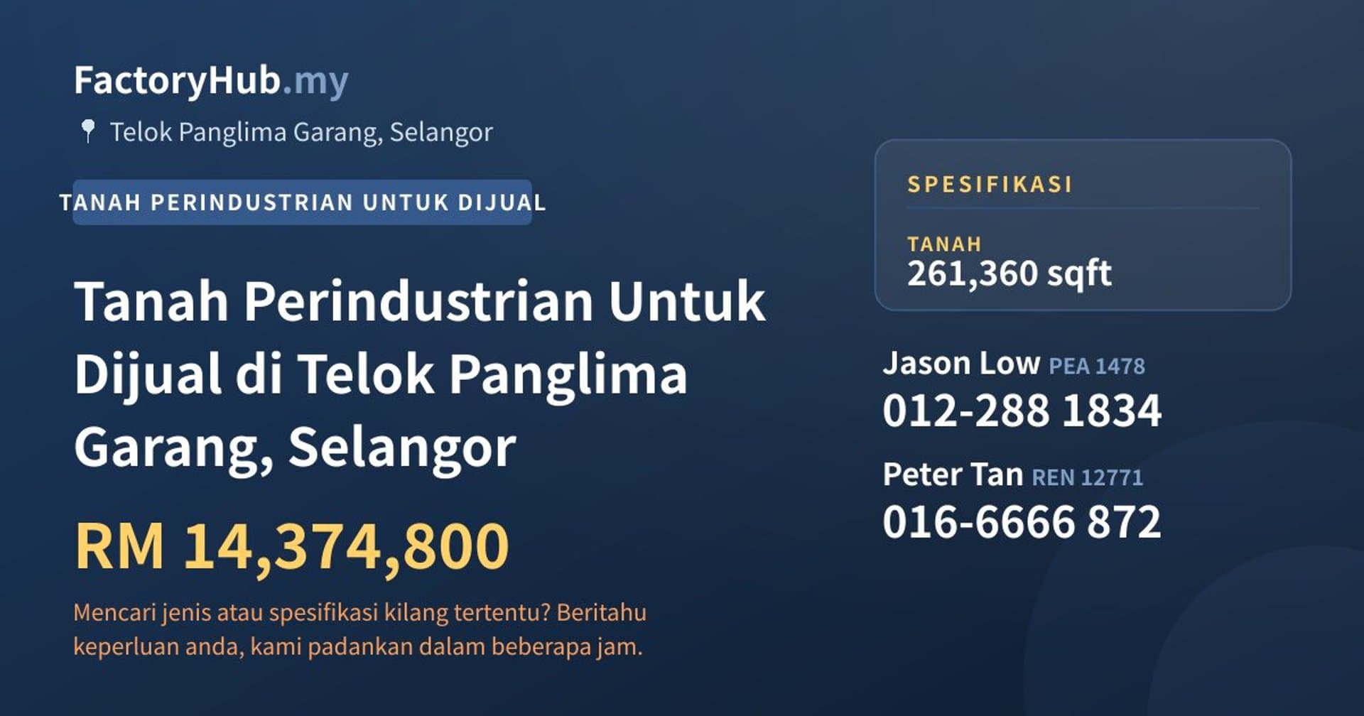 Tanah Perindustrian Untuk Dijual di Telok Panglima Garang, Selangor · Imej hartanah 1/2