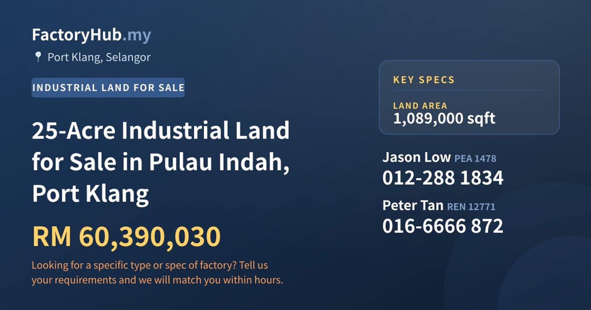 25-Acre Industrial Land for Sale in Pulau Indah, Port Klang - Property image 1 of 2