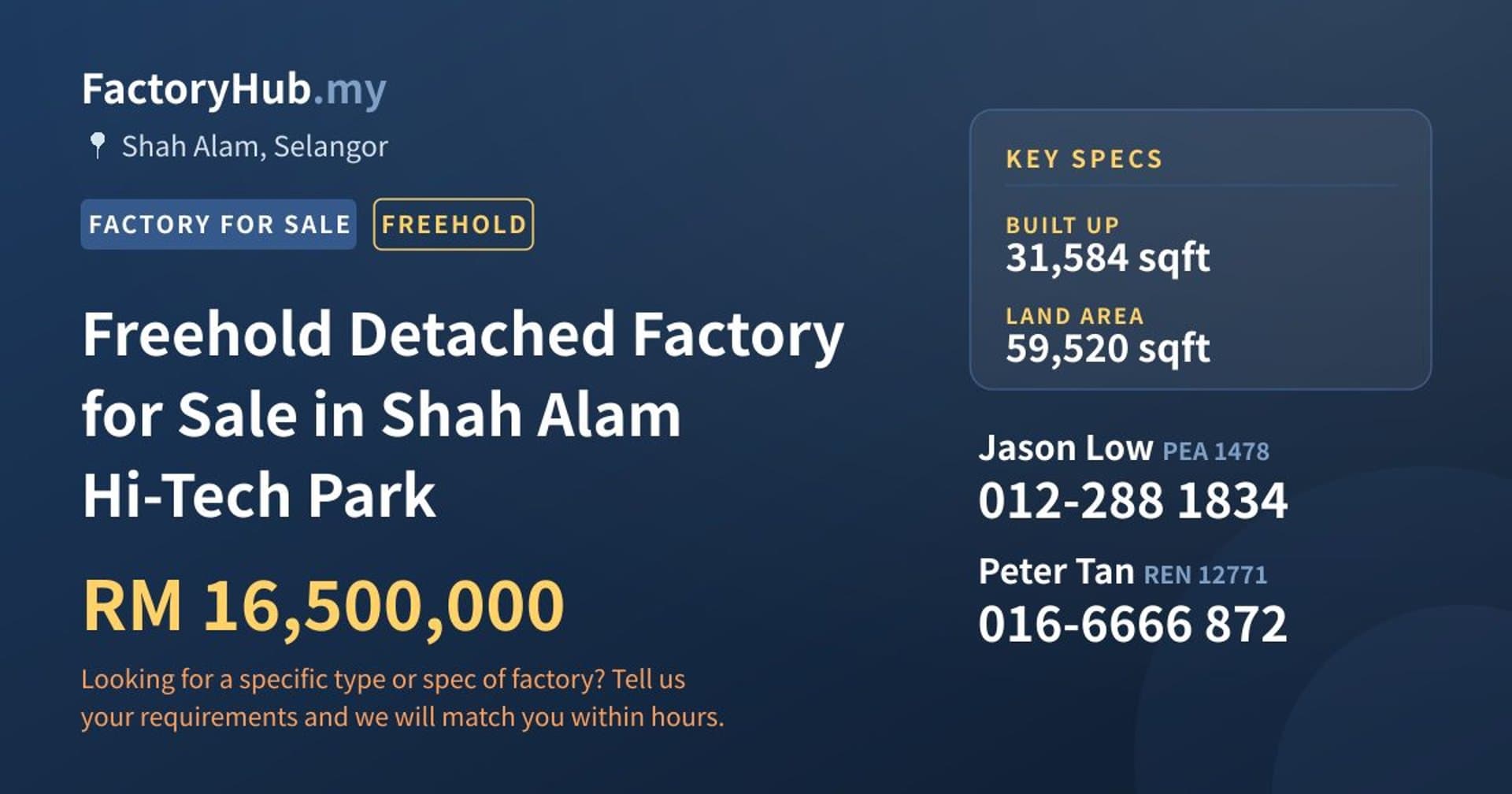 Freehold Detached Factory for Sale in Shah Alam Hi-Tech Park - Property image 1 of 2