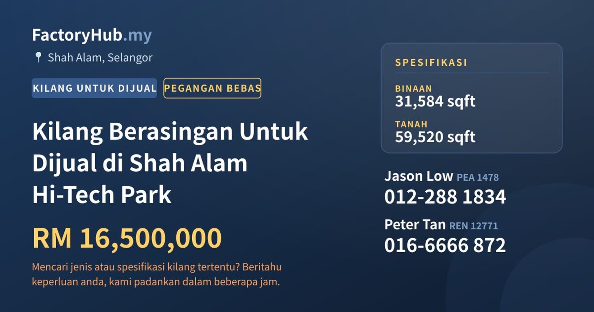 Kilang Berasingan Untuk Dijual di Shah Alam Hi-Tech Park · Imej hartanah 1/2