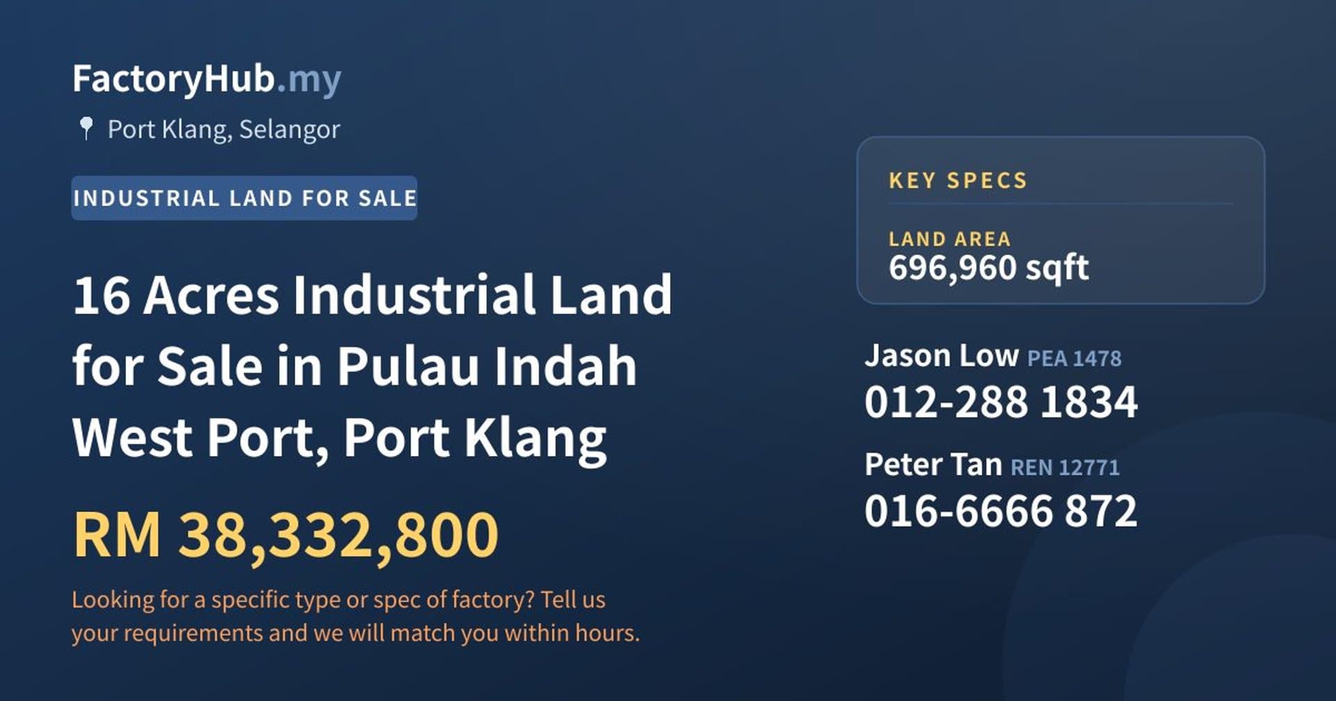 16 Acres Industrial Land for Sale in Pulau Indah West Port, Port Klang - Property image 1 of 2