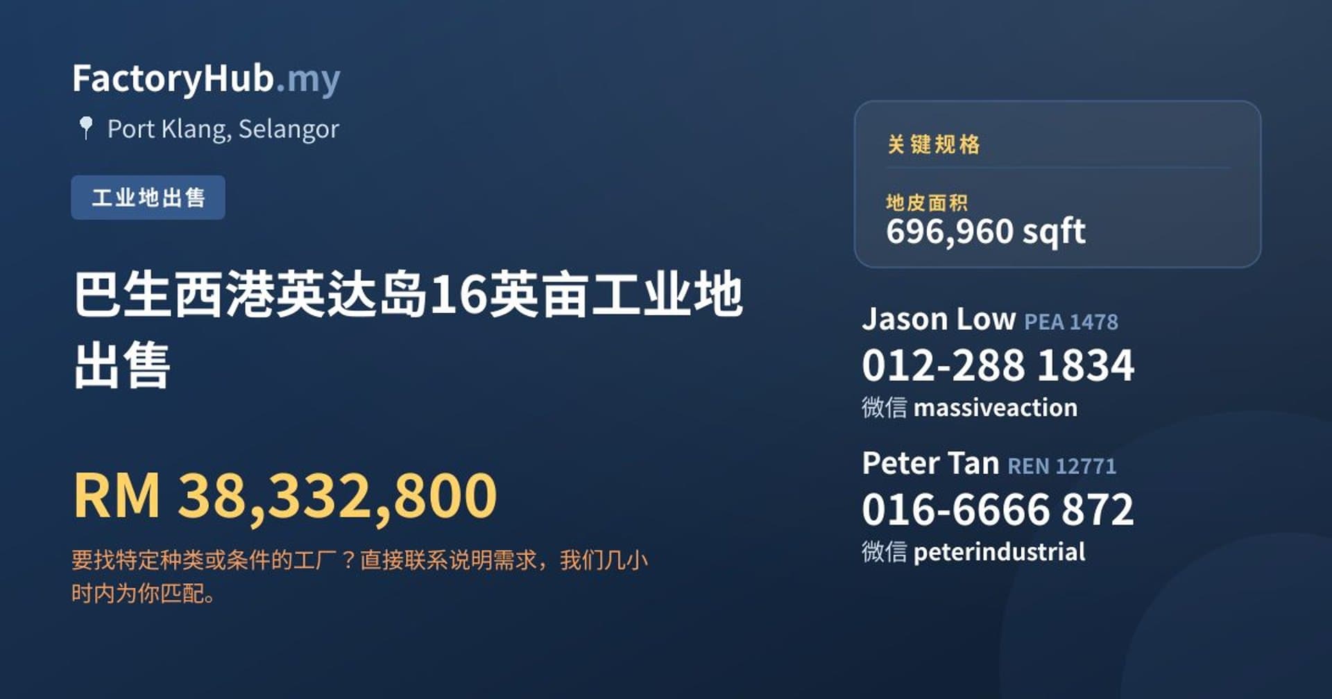 巴生西港英达岛16英亩工业地出售 · 房源图片 1/2
