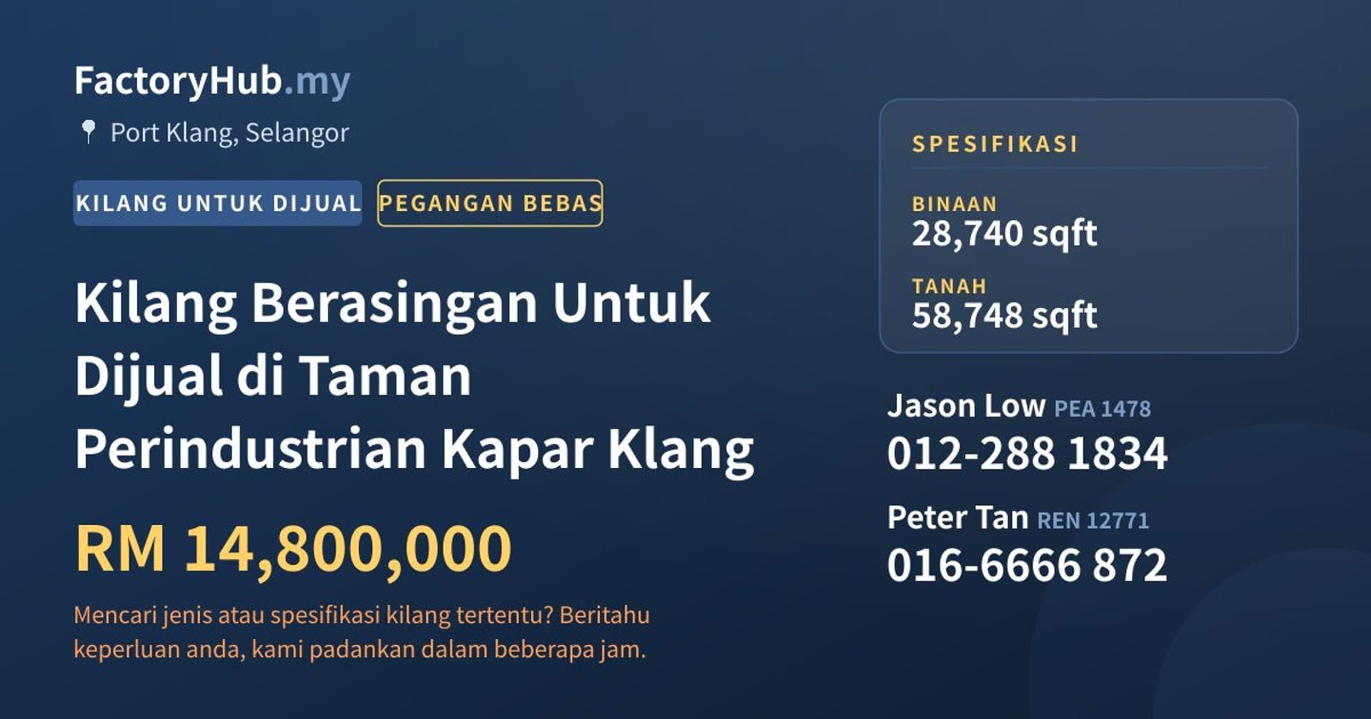Kilang Berasingan Untuk Dijual di Taman Perindustrian Kapar Klang · Imej hartanah 1/2