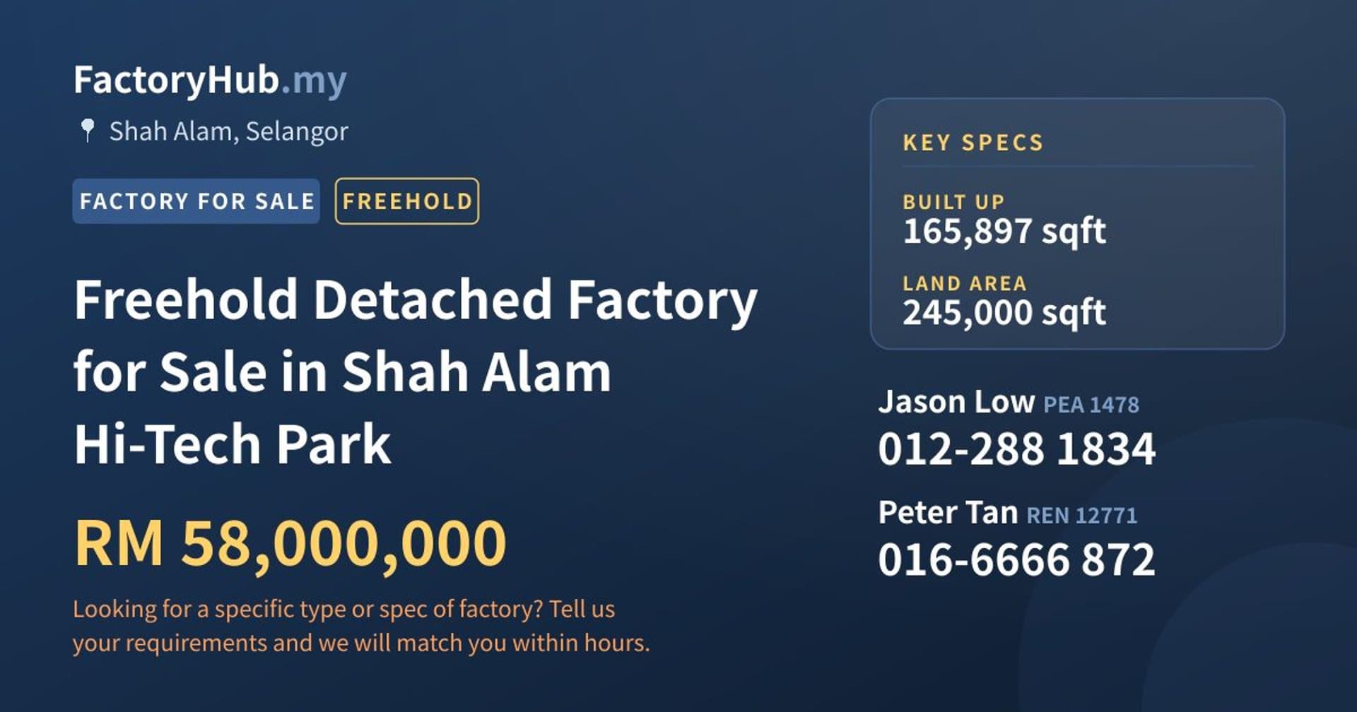 Freehold Detached Factory for Sale in Shah Alam Hi-Tech Park - Property image 1 of 2
