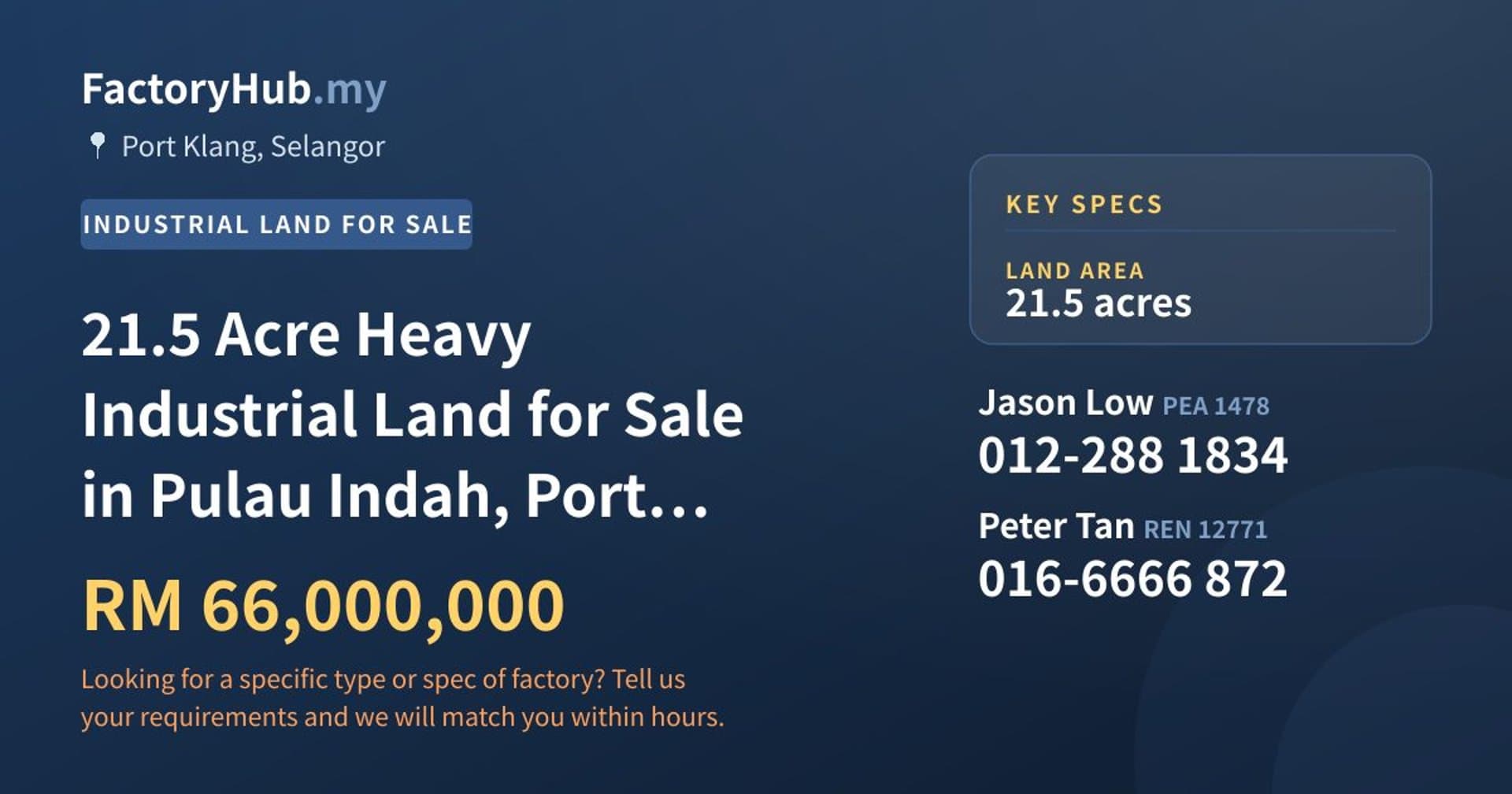 21.5 Acre Heavy Industrial Land for Sale in Pulau Indah, Port Klang - Property image 1 of 2