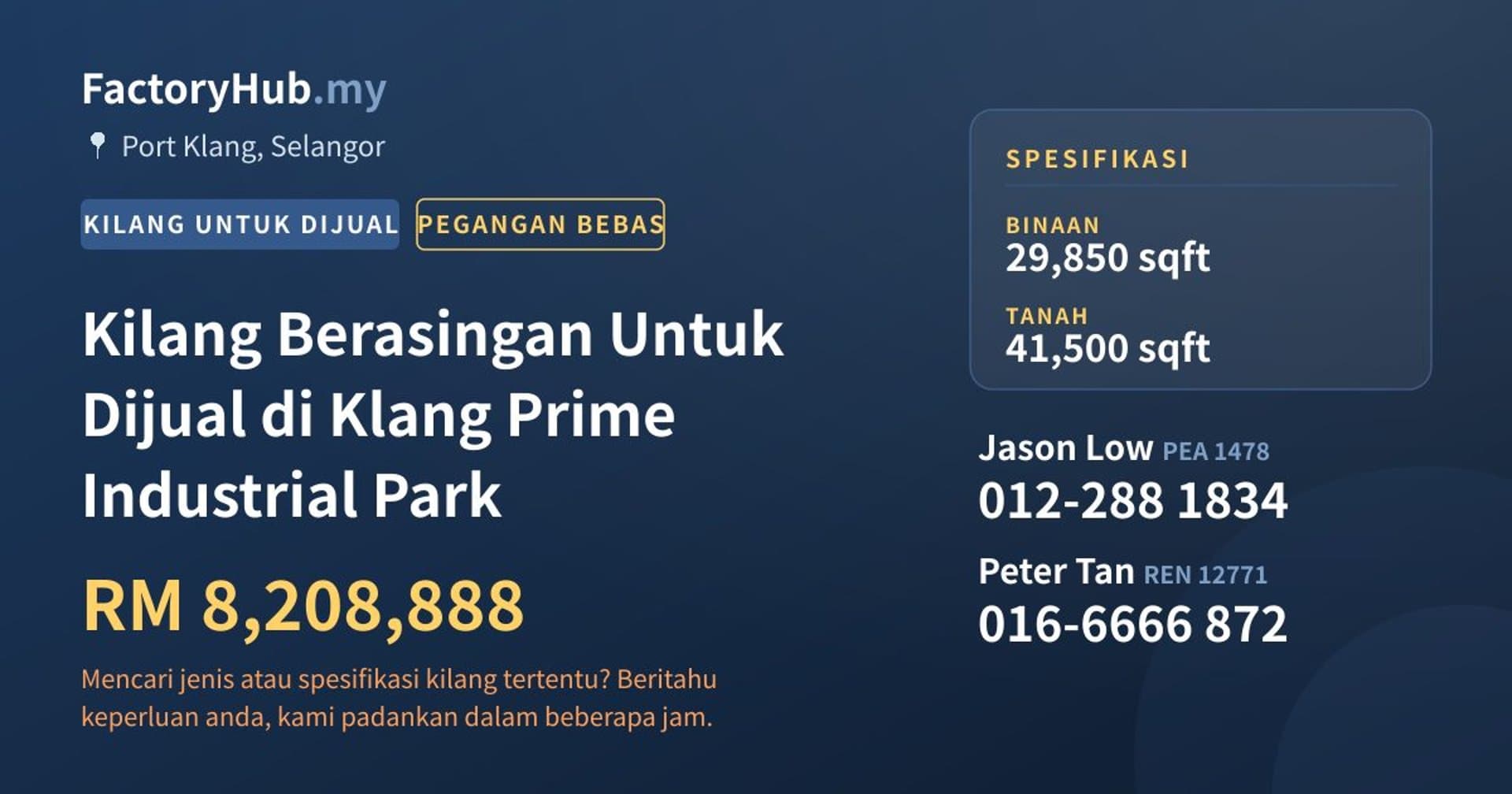 Kilang Berasingan Untuk Dijual di Klang Prime Industrial Park · Imej hartanah 1/2