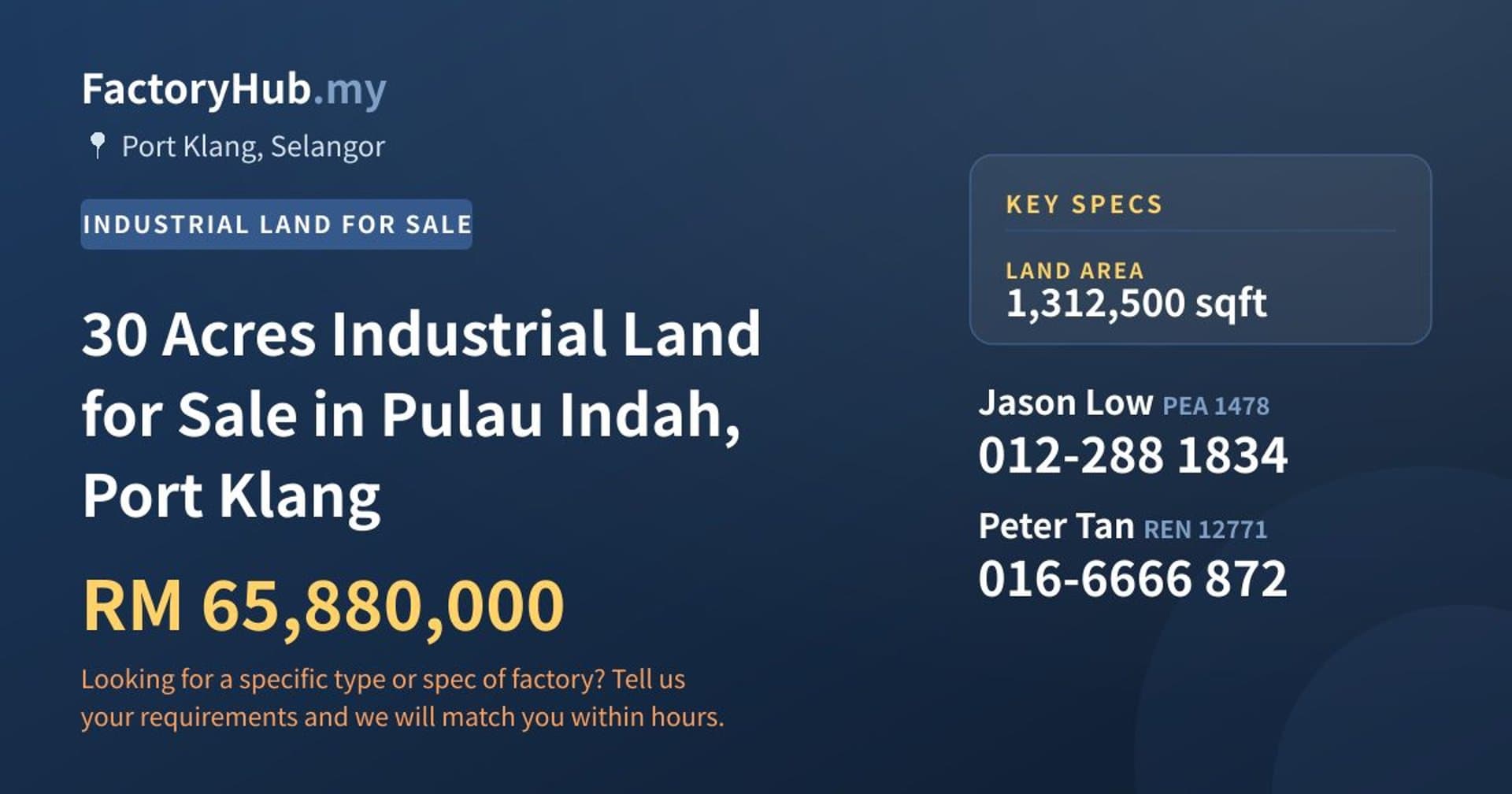 30 Acres Industrial Land for Sale in Pulau Indah, Port Klang - Property image 1 of 2