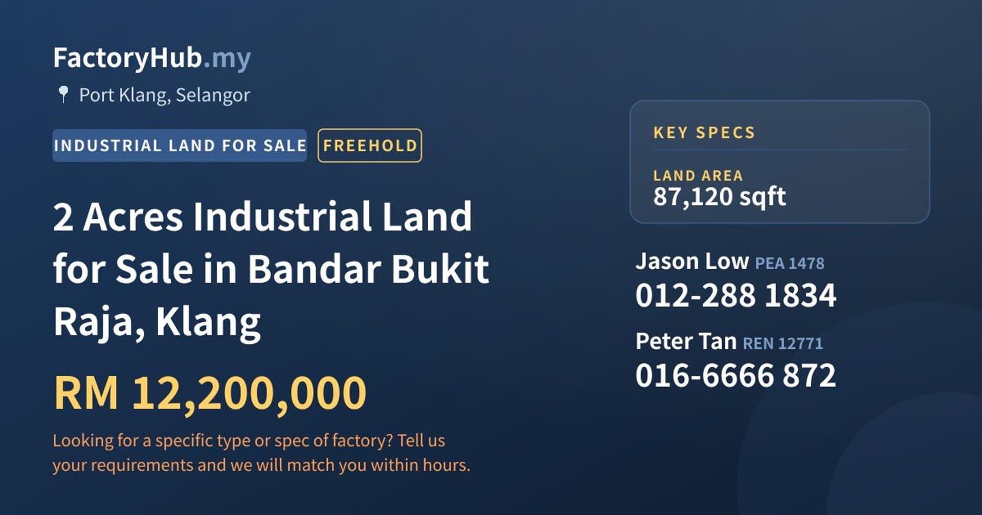 2 Acres Industrial Land for Sale in Bandar Bukit Raja, Klang - Property image 1 of 2