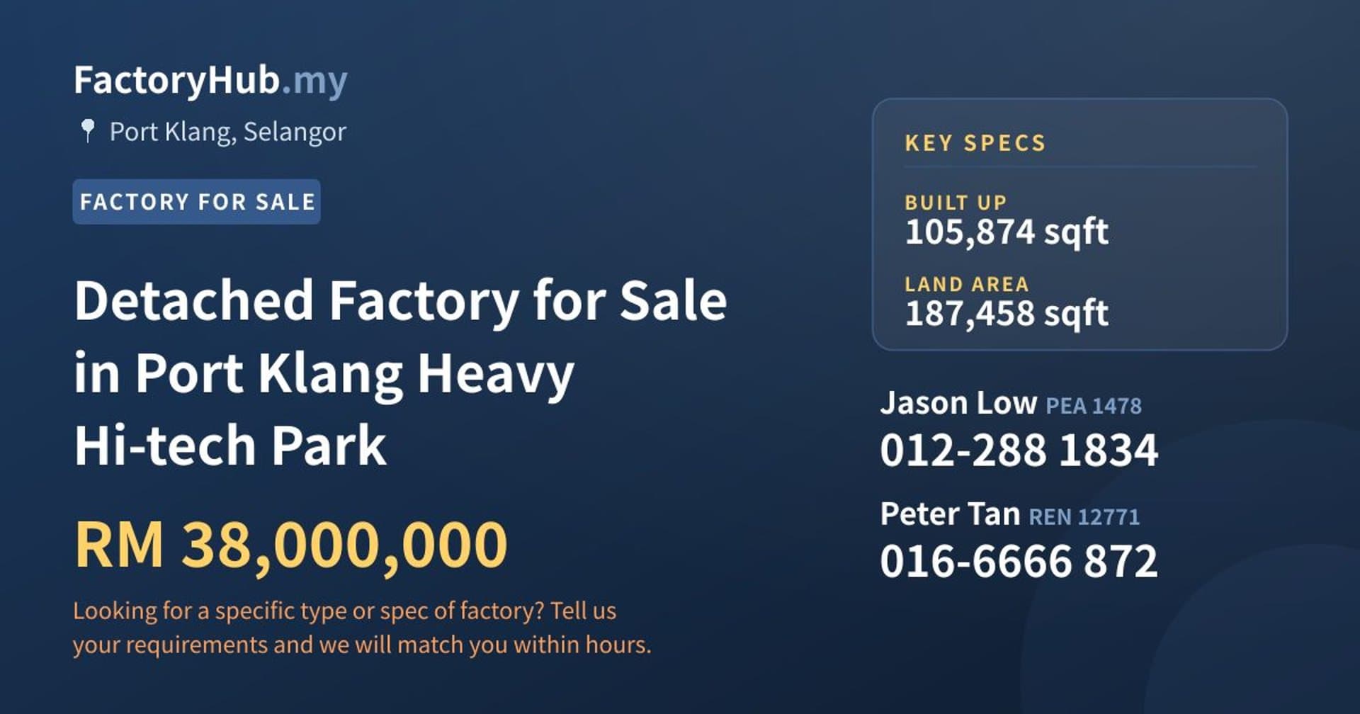 Detached Factory for Sale in Port Klang Heavy Hi-tech Park - Property image 1 of 2