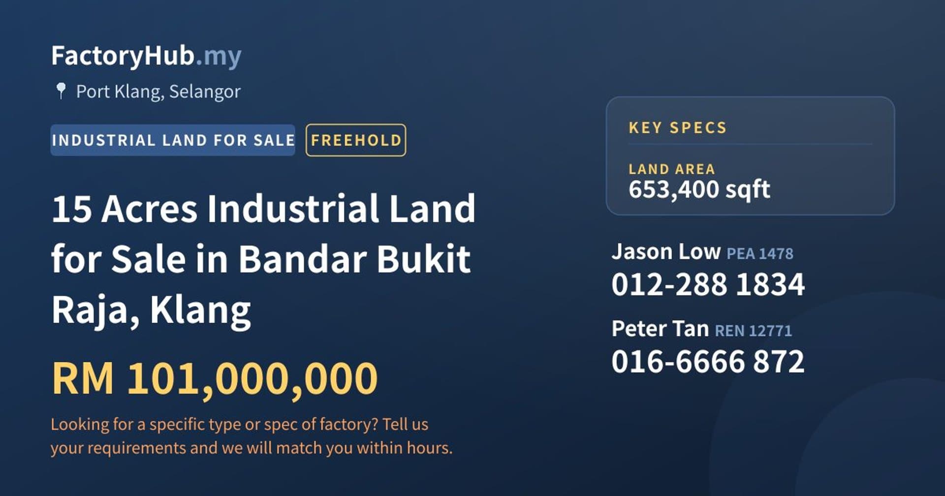 15 Acres Industrial Land for Sale in Bandar Bukit Raja, Klang - Property image 1 of 2