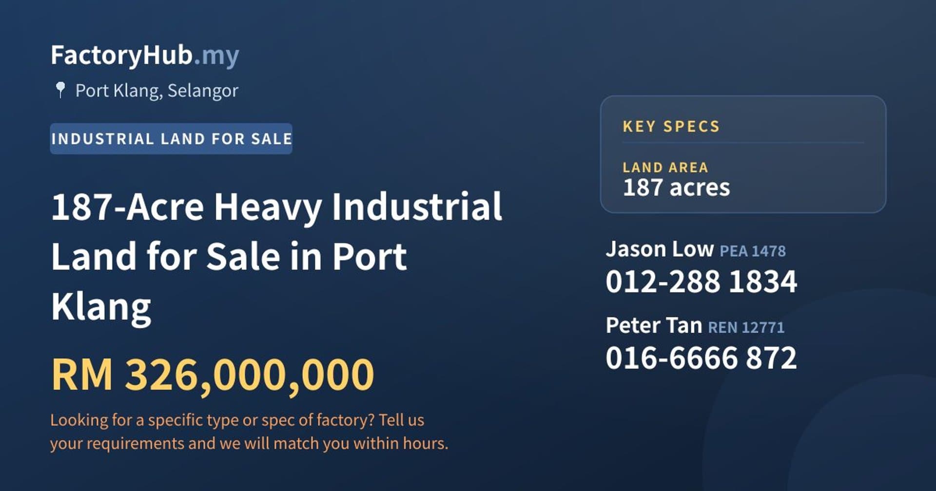 187-Acre Heavy Industrial Land for Sale in Port Klang - Property image 1 of 2