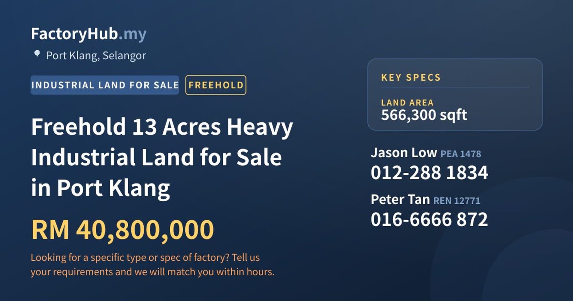 Freehold 13 Acres Heavy Industrial Land for Sale in Port Klang - Property image 1 of 2