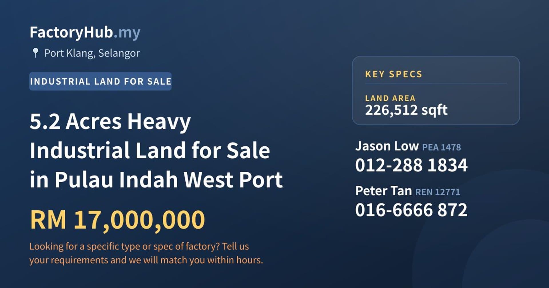 5.2 Acres Heavy Industrial Land for Sale in Pulau Indah West Port - Property image 1 of 2
