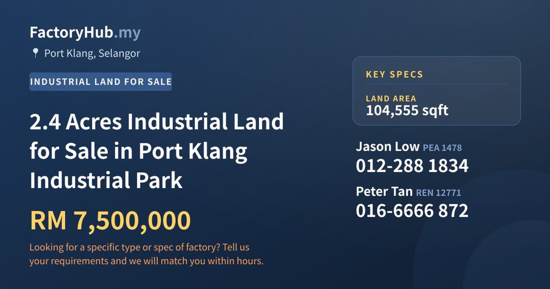 2.4 Acres Industrial Land for Sale in Port Klang Industrial Park - Property image 1 of 2